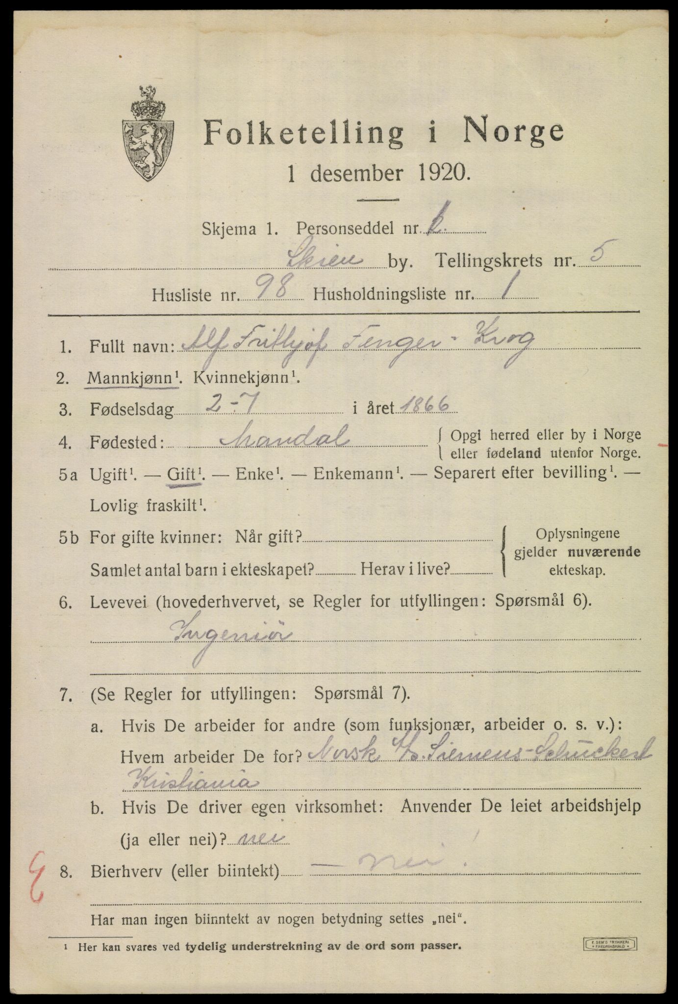 SAKO, 1920 census for Skien, 1920, p. 21230