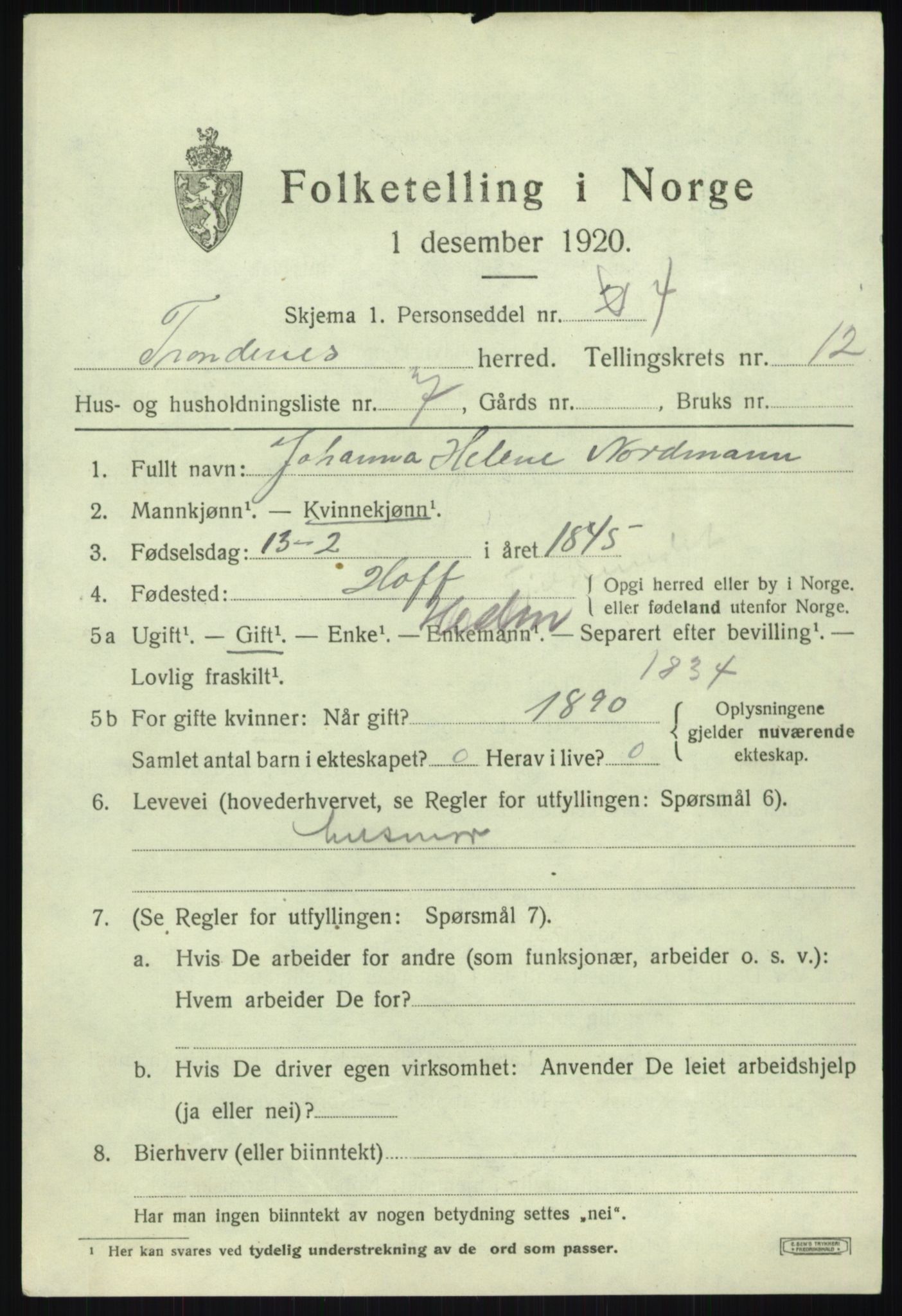 SATØ, 1920 census for Trondenes, 1920, p. 9343