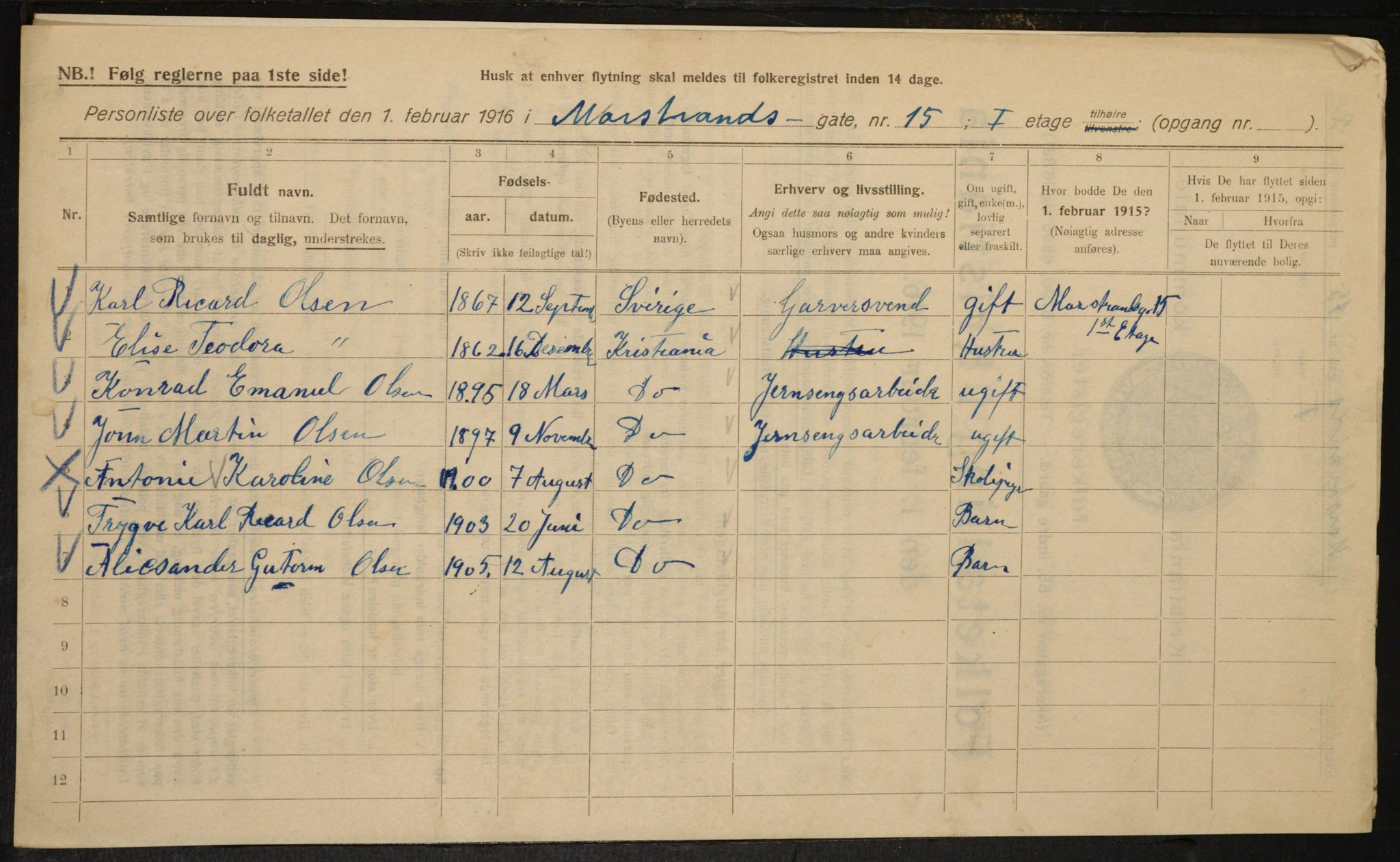 OBA, Municipal Census 1916 for Kristiania, 1916, p. 66410