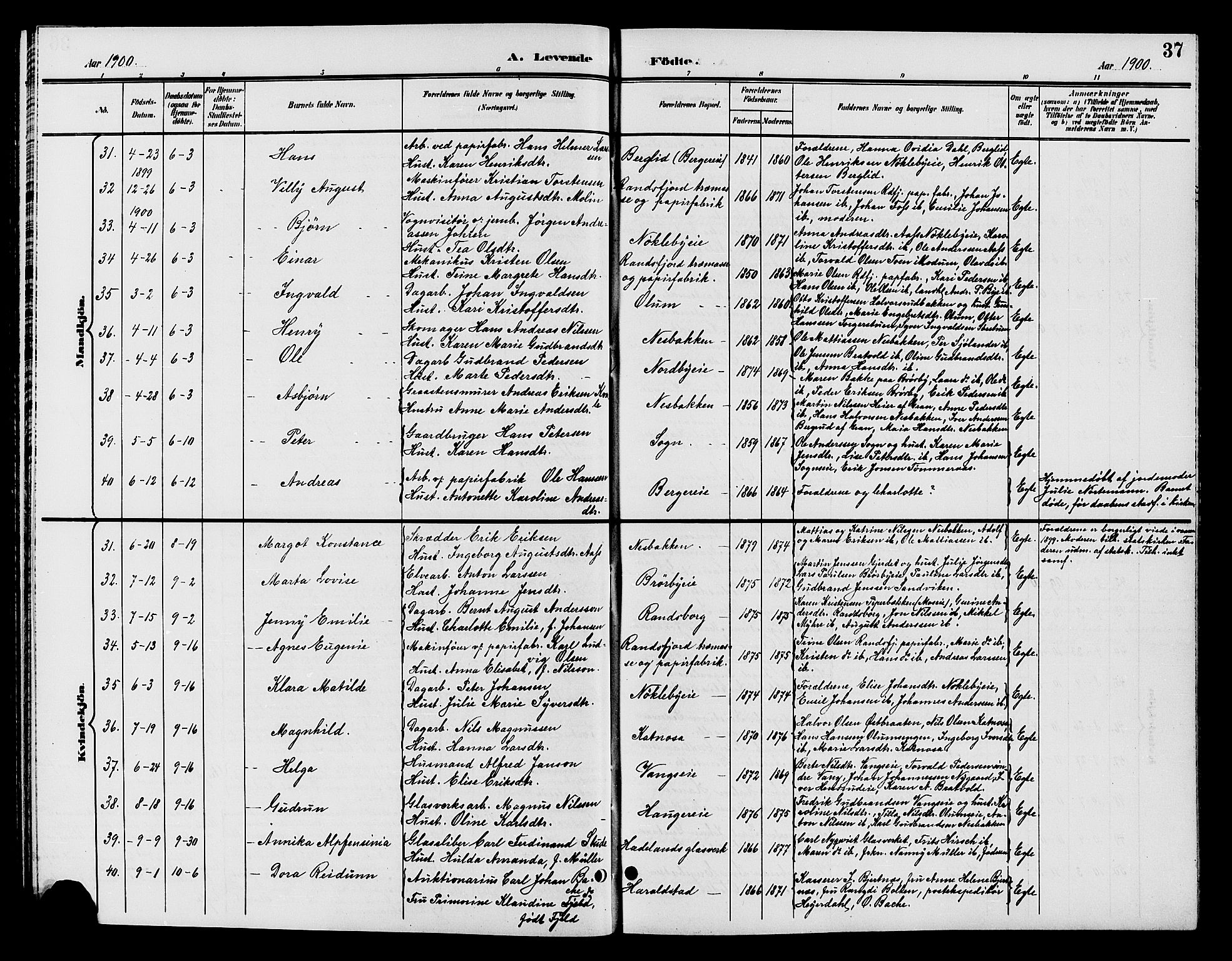 Jevnaker prestekontor, AV/SAH-PREST-116/H/Ha/Hab/L0002: Parish register (copy) no. 2, 1896-1906, p. 37