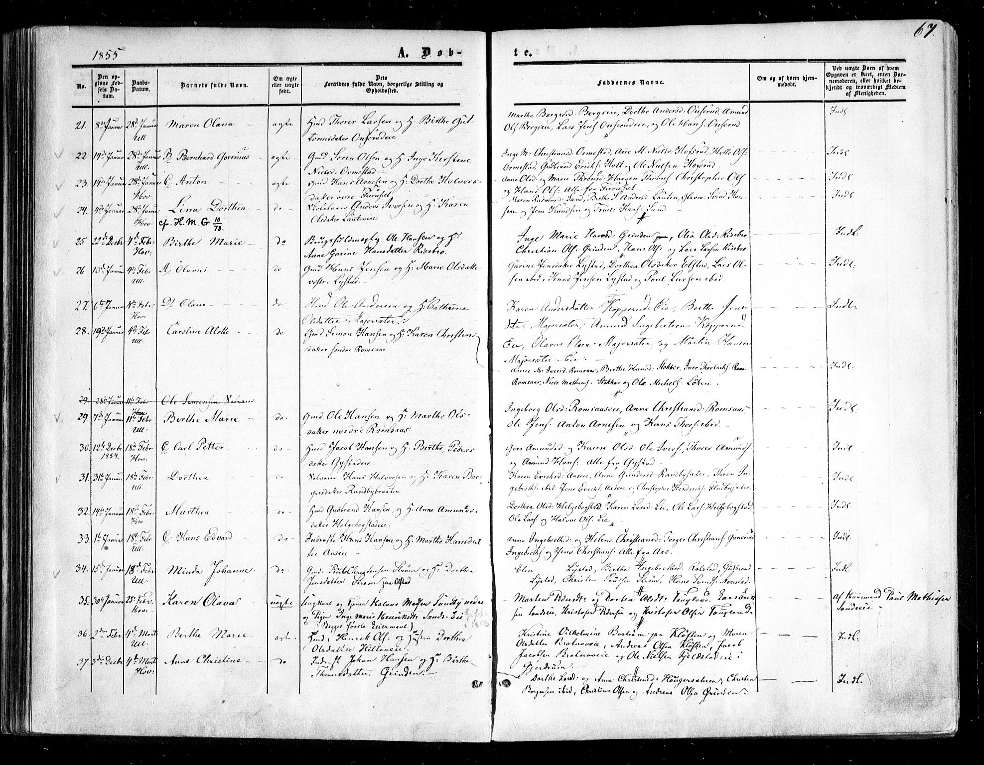 Ullensaker prestekontor Kirkebøker, SAO/A-10236a/F/Fa/L0015.a: Parish register (official) no. I 15A, 1851-1862, p. 67