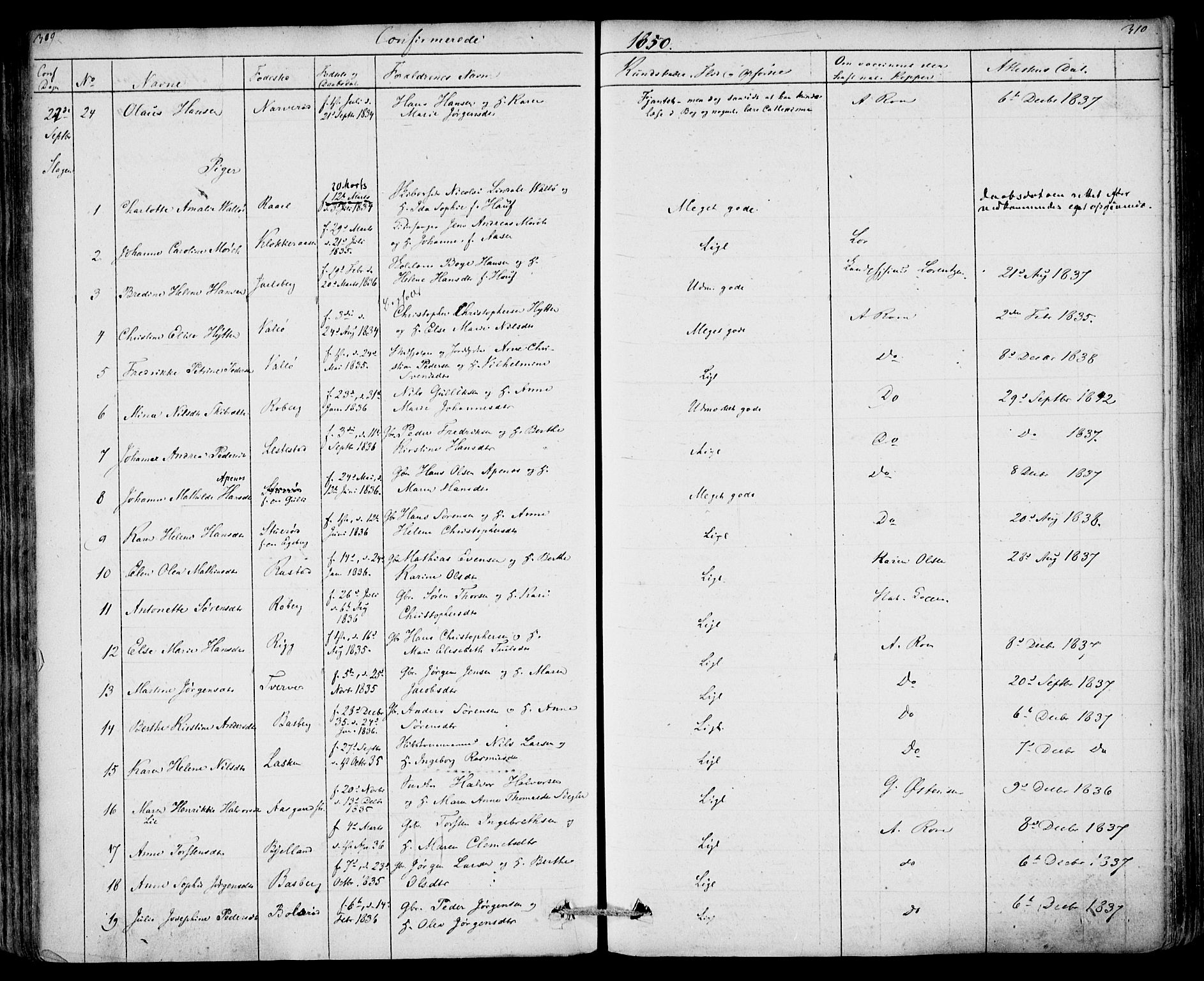 Sem kirkebøker, AV/SAKO-A-5/F/Fa/L0006: Parish register (official) no. I 6, 1843-1855, p. 309-310