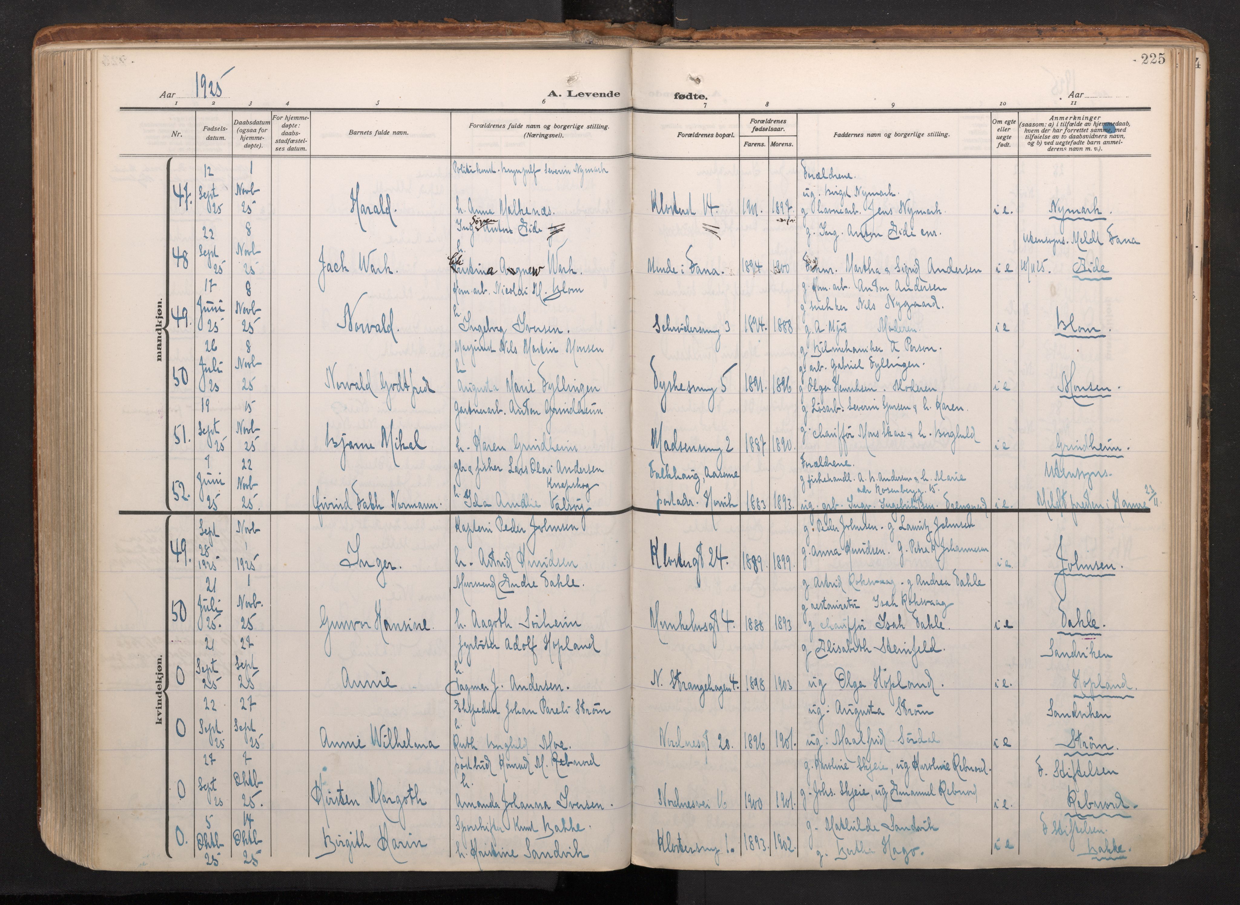 Nykirken Sokneprestembete, AV/SAB-A-77101/H/Haa/L0020: Parish register (official) no. B 8, 1916-1933, p. 224b-225a