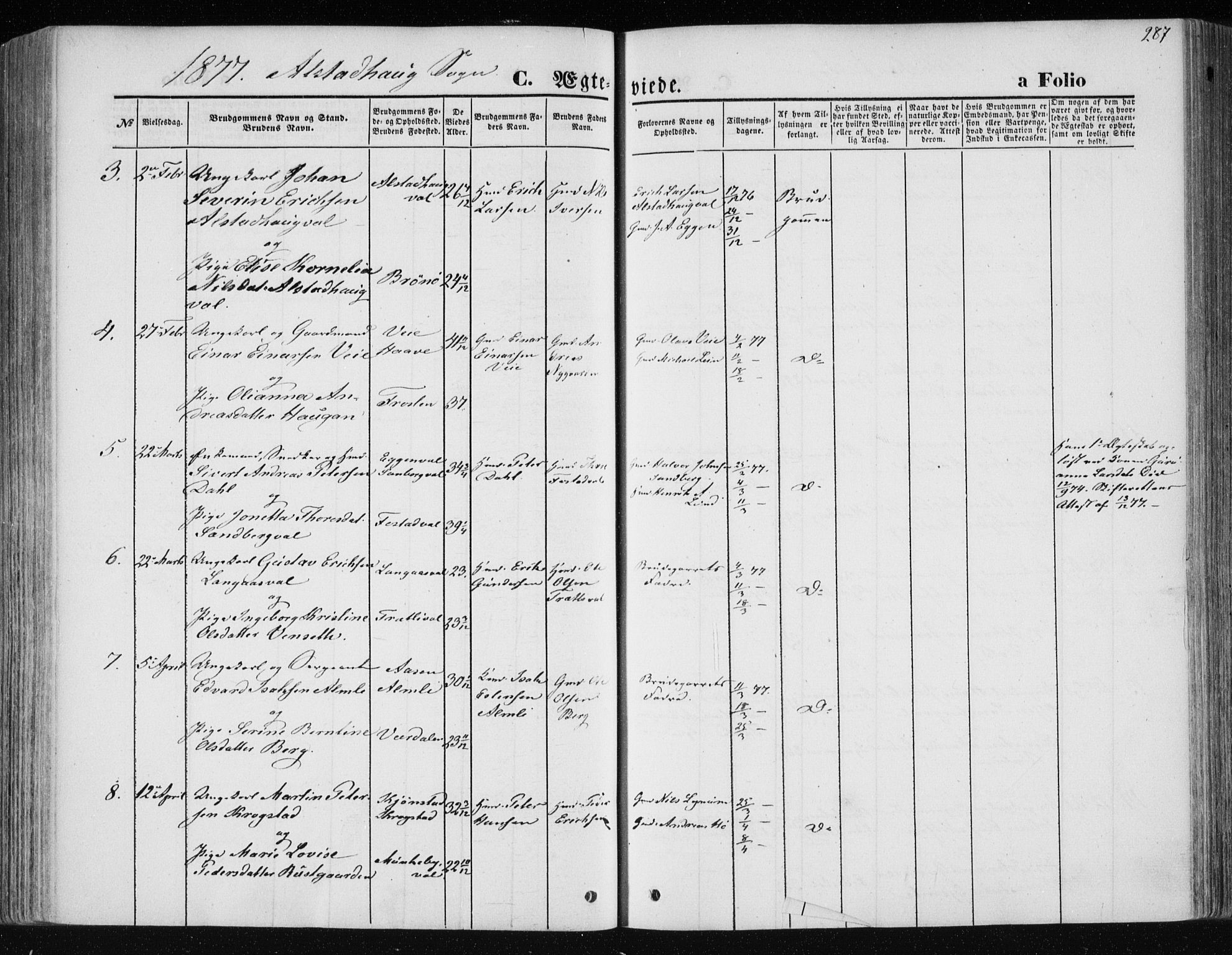 Ministerialprotokoller, klokkerbøker og fødselsregistre - Nord-Trøndelag, SAT/A-1458/717/L0157: Parish register (official) no. 717A08 /1, 1863-1877, p. 287