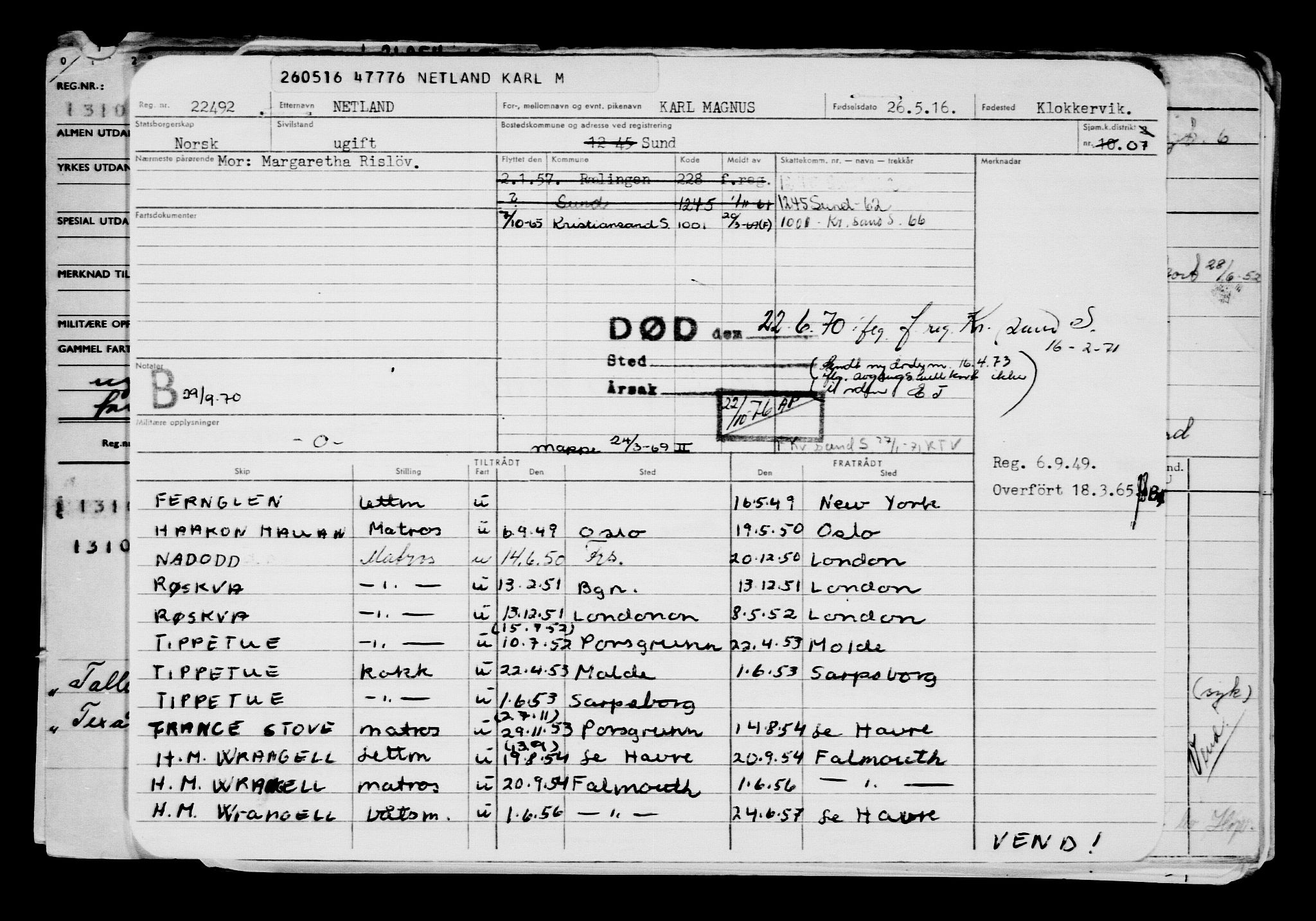 Direktoratet for sjømenn, AV/RA-S-3545/G/Gb/L0139: Hovedkort, 1916, p. 401