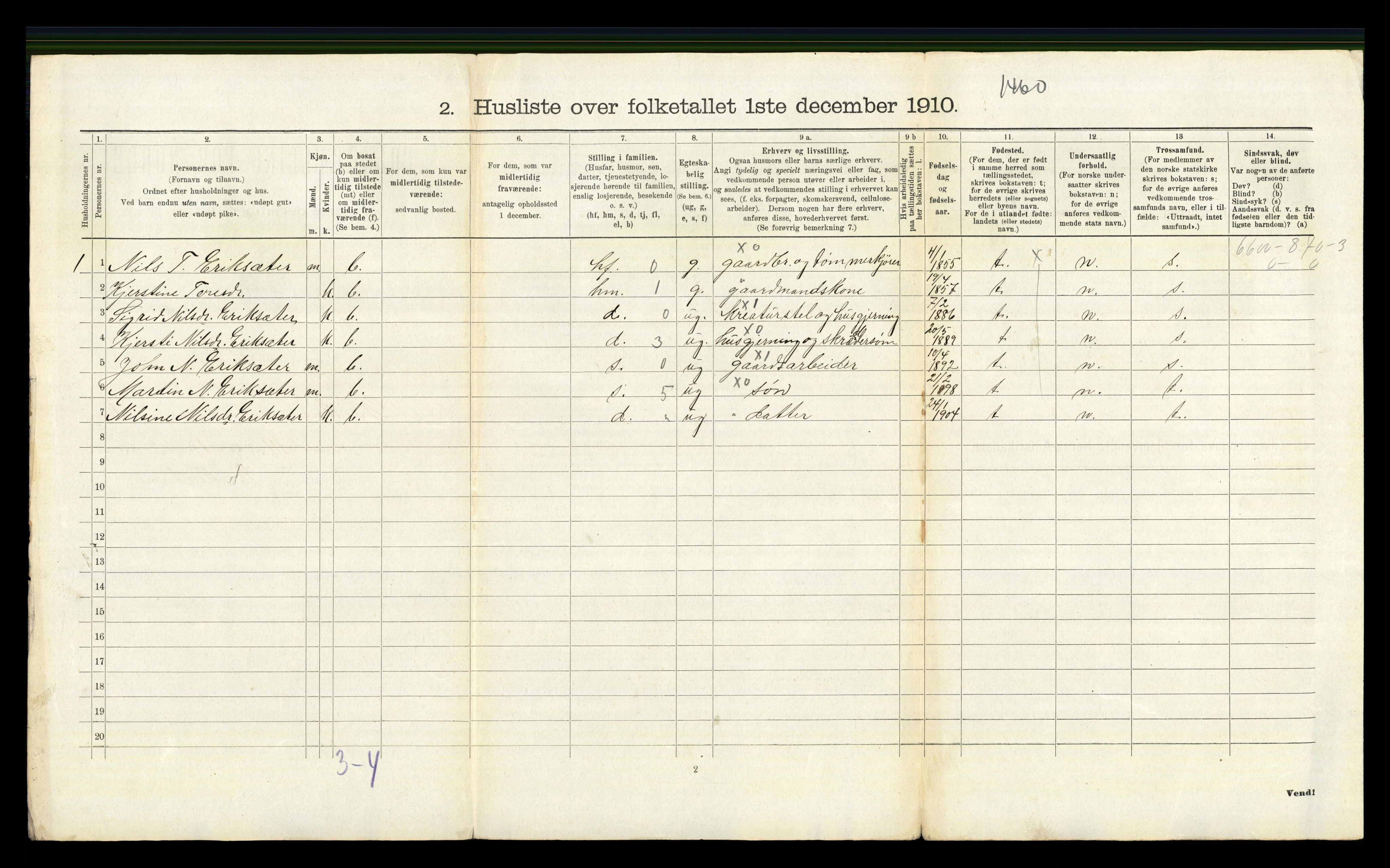 RA, 1910 census for Kvikne, 1910, p. 458