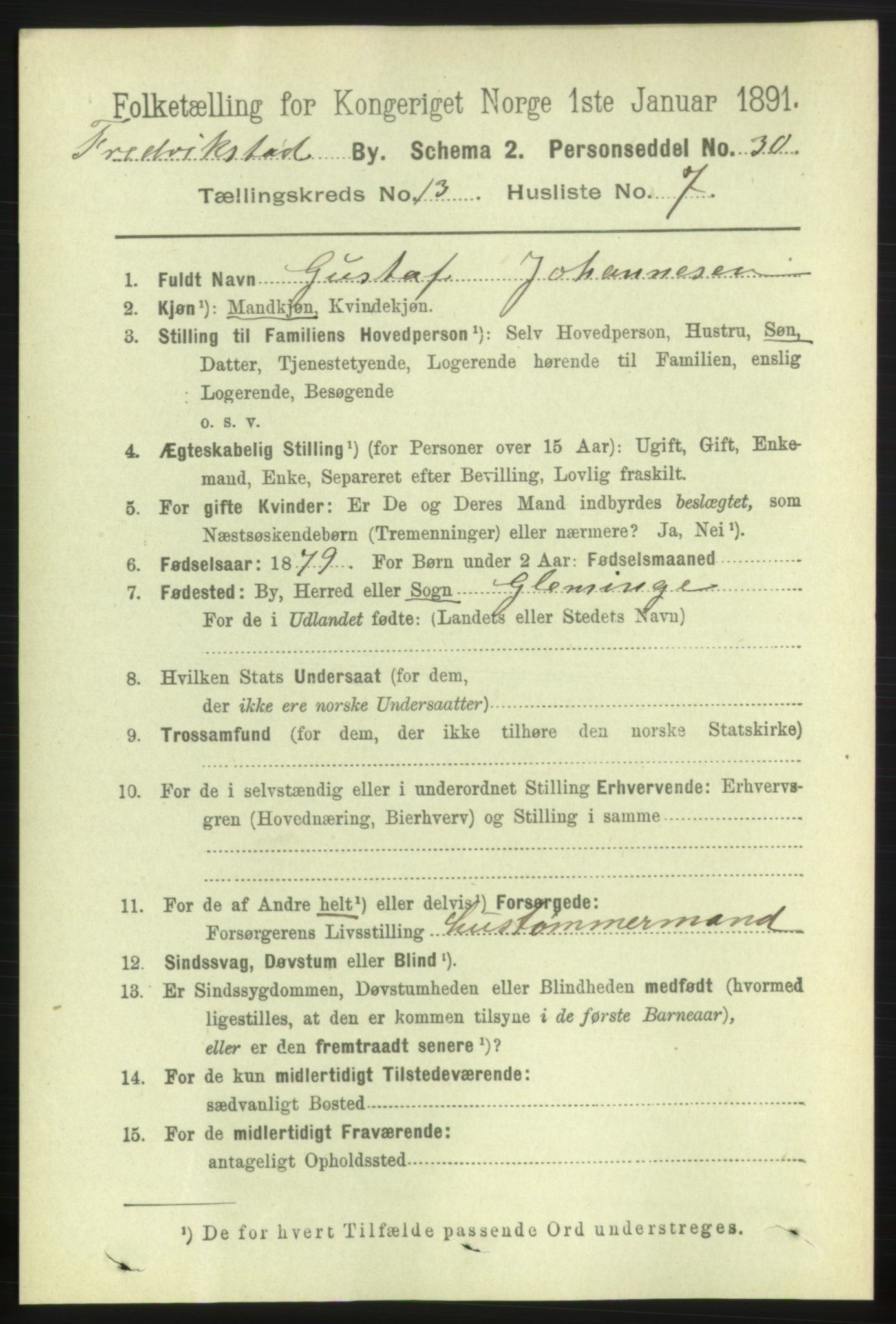 RA, 1891 census for 0103 Fredrikstad, 1891, p. 14460