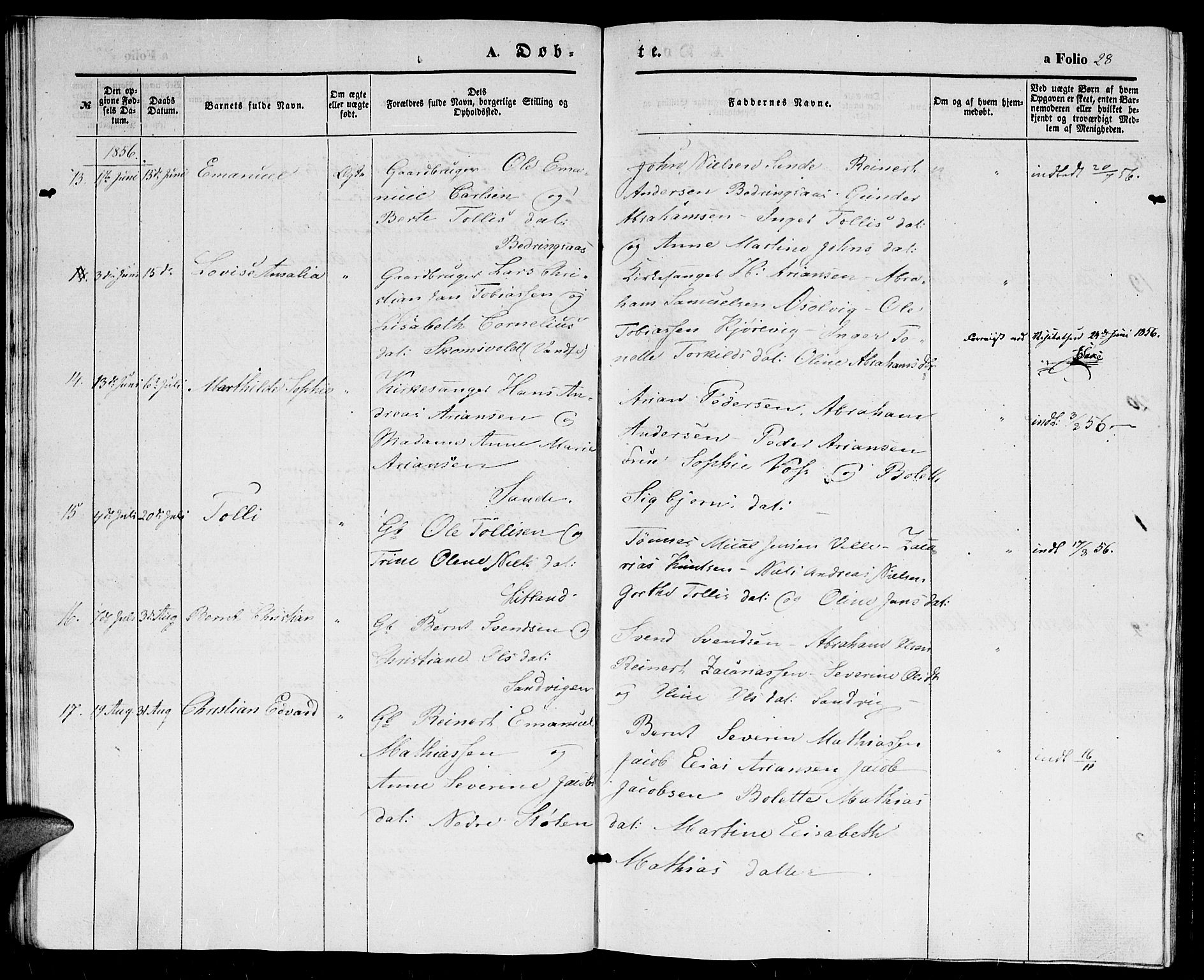 Herad sokneprestkontor, AV/SAK-1111-0018/F/Fb/Fba/L0002: Parish register (copy) no. B 2, 1852-1862, p. 28