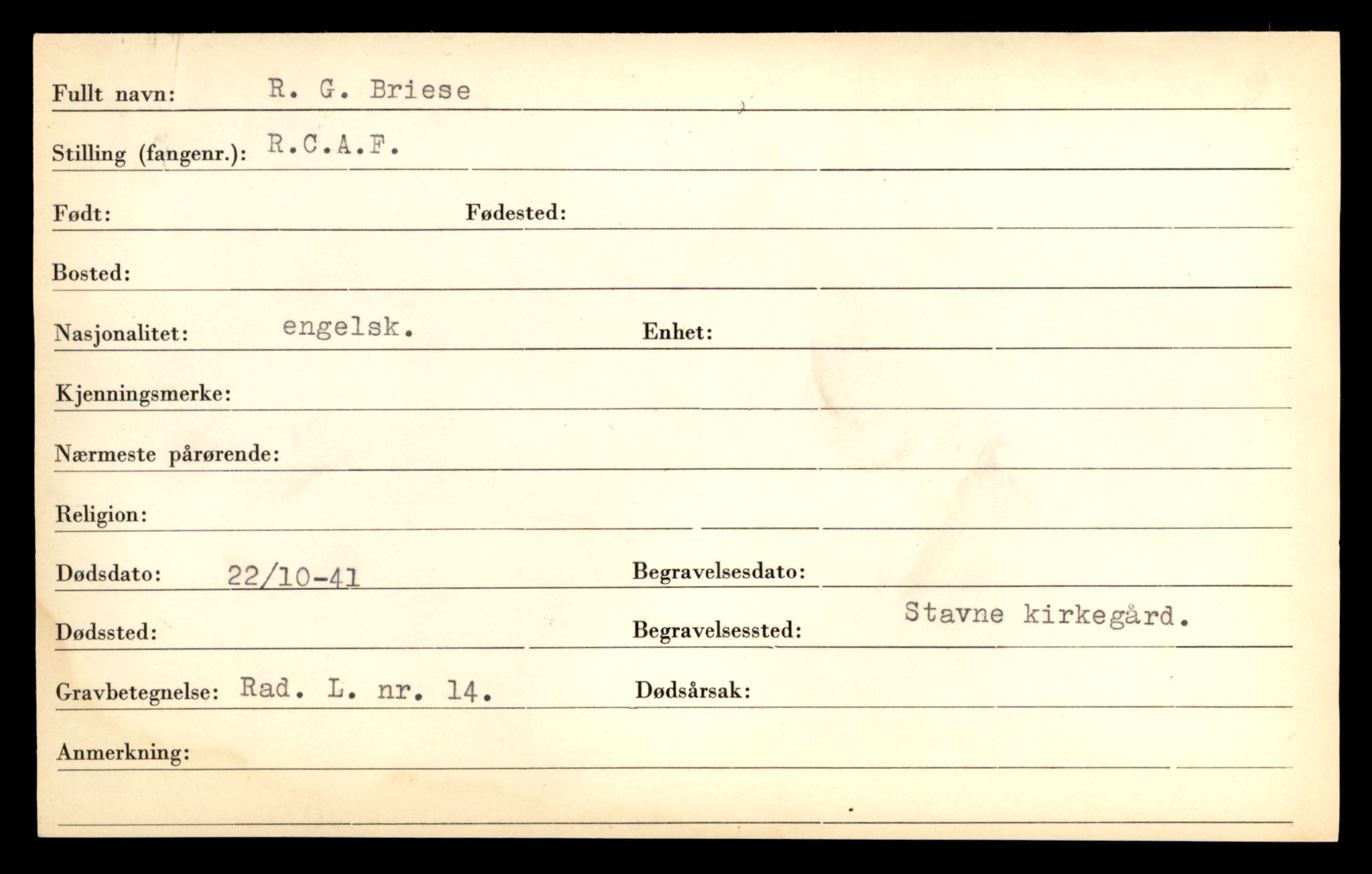 Distriktskontoret for krigsgraver, AV/SAT-A-5030/E/L0005: Kasett/kartotek over falne Britiske og tyske solater, samt andre nasjoners krigsgraver, 1945, p. 1941