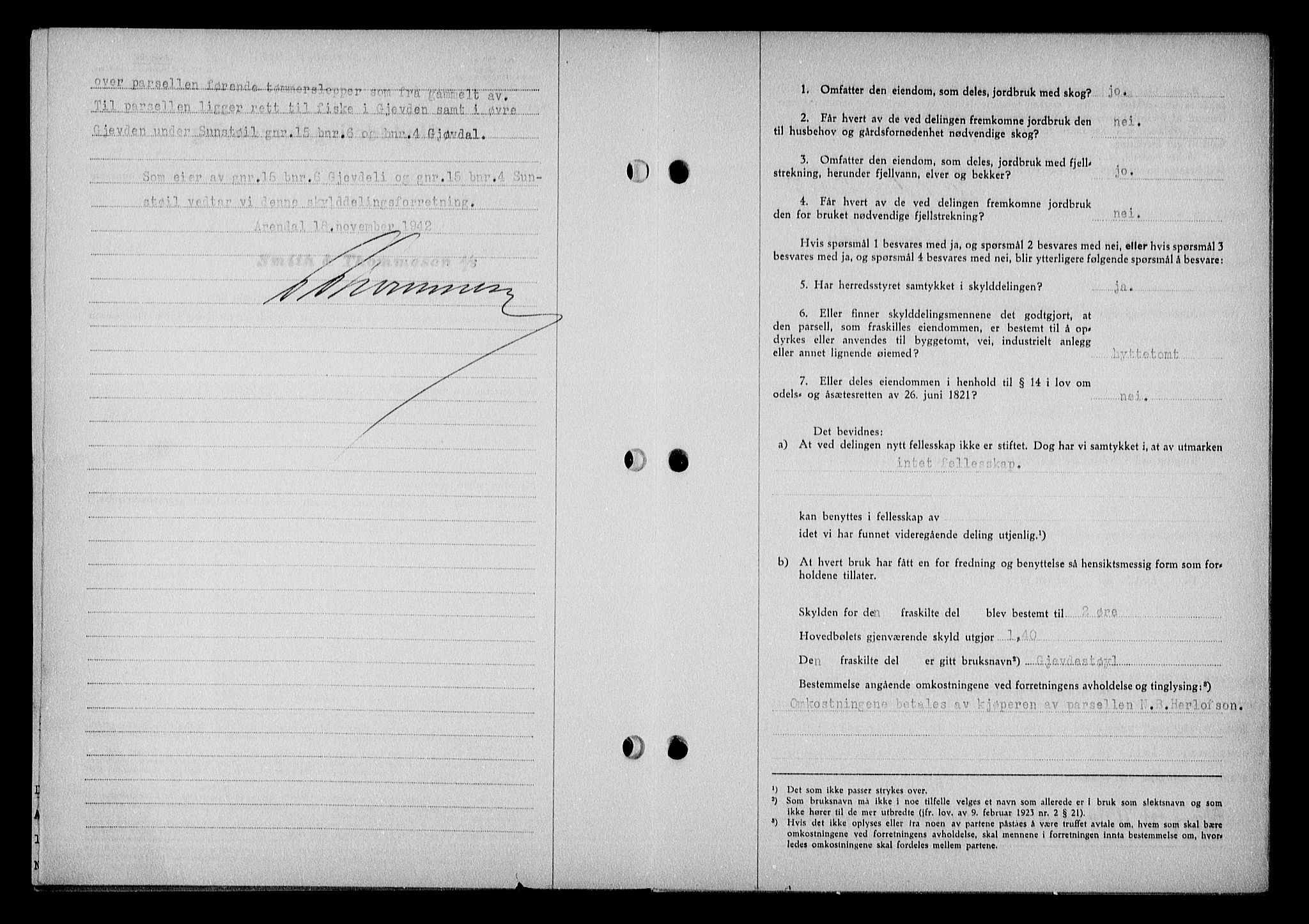 Nedenes sorenskriveri, AV/SAK-1221-0006/G/Gb/Gba/L0050: Mortgage book no. A-IV, 1942-1943, Diary no: : 1292/1942