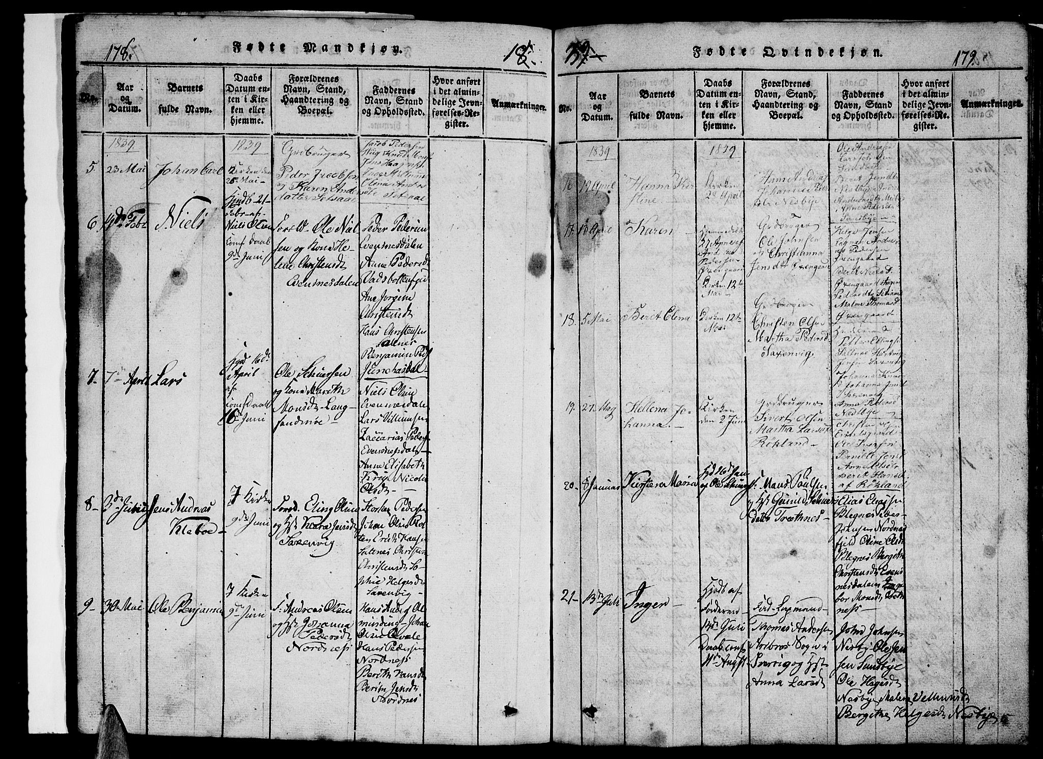 Ministerialprotokoller, klokkerbøker og fødselsregistre - Nordland, SAT/A-1459/847/L0676: Parish register (copy) no. 847C04, 1821-1853, p. 178-179