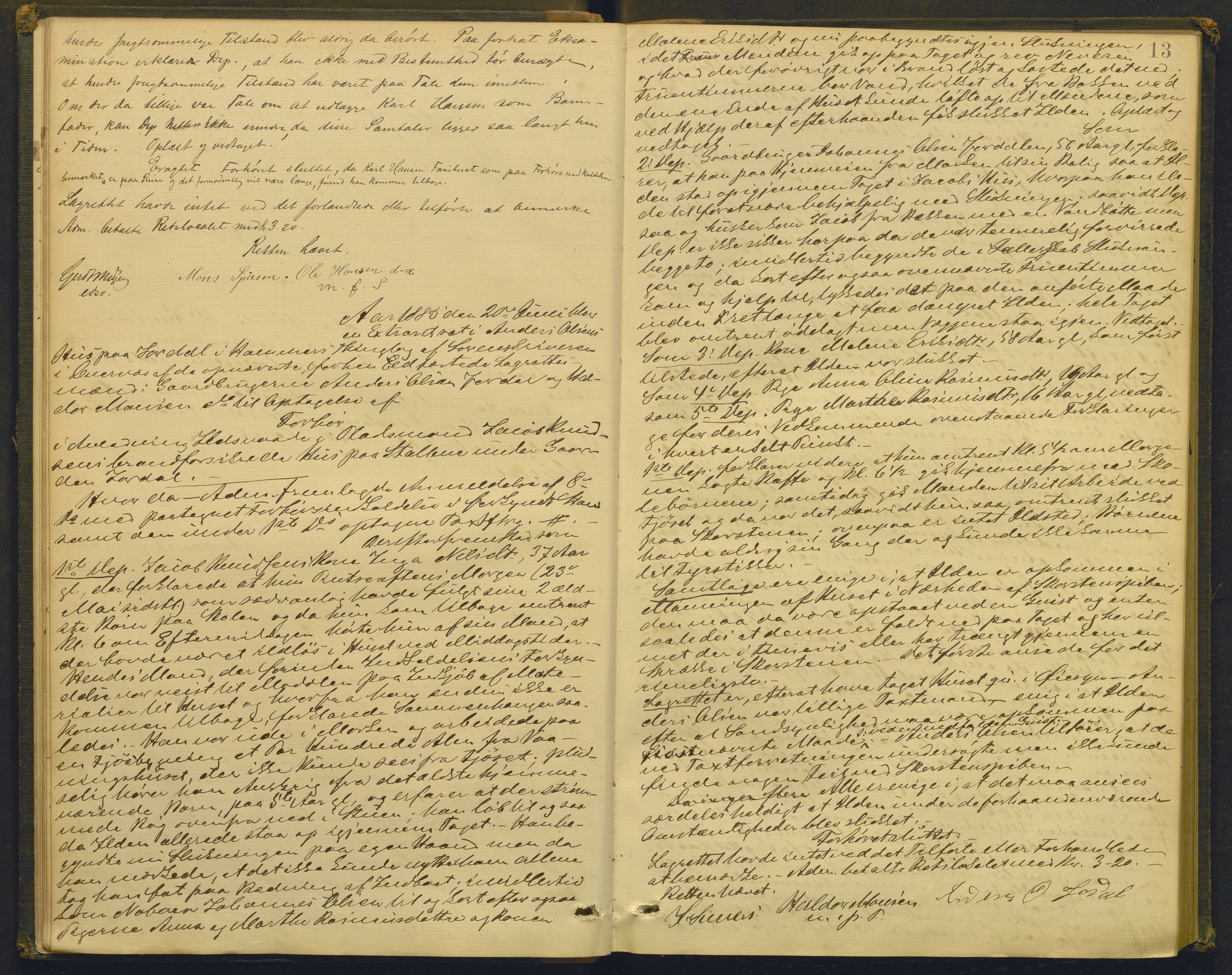 Nordhordland sorenskrivar, AV/SAB-A-2901/1/F/Fd/Fdd/L0005: Ekstrarettsprotokollar, forhøyr, 1884-1890, p. 12b-13a