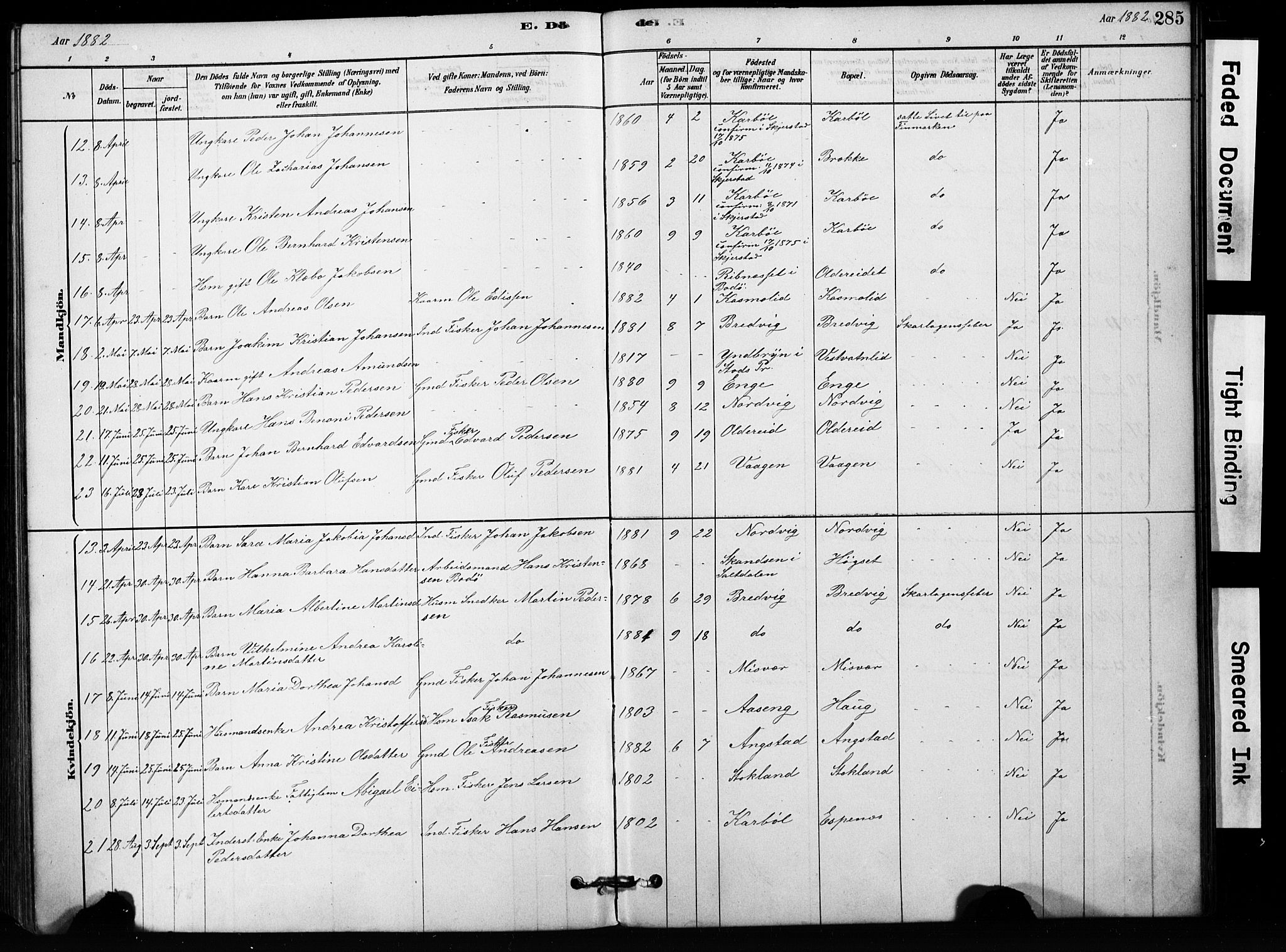 Ministerialprotokoller, klokkerbøker og fødselsregistre - Nordland, AV/SAT-A-1459/852/L0754: Parish register (copy) no. 852C05, 1878-1894, p. 285