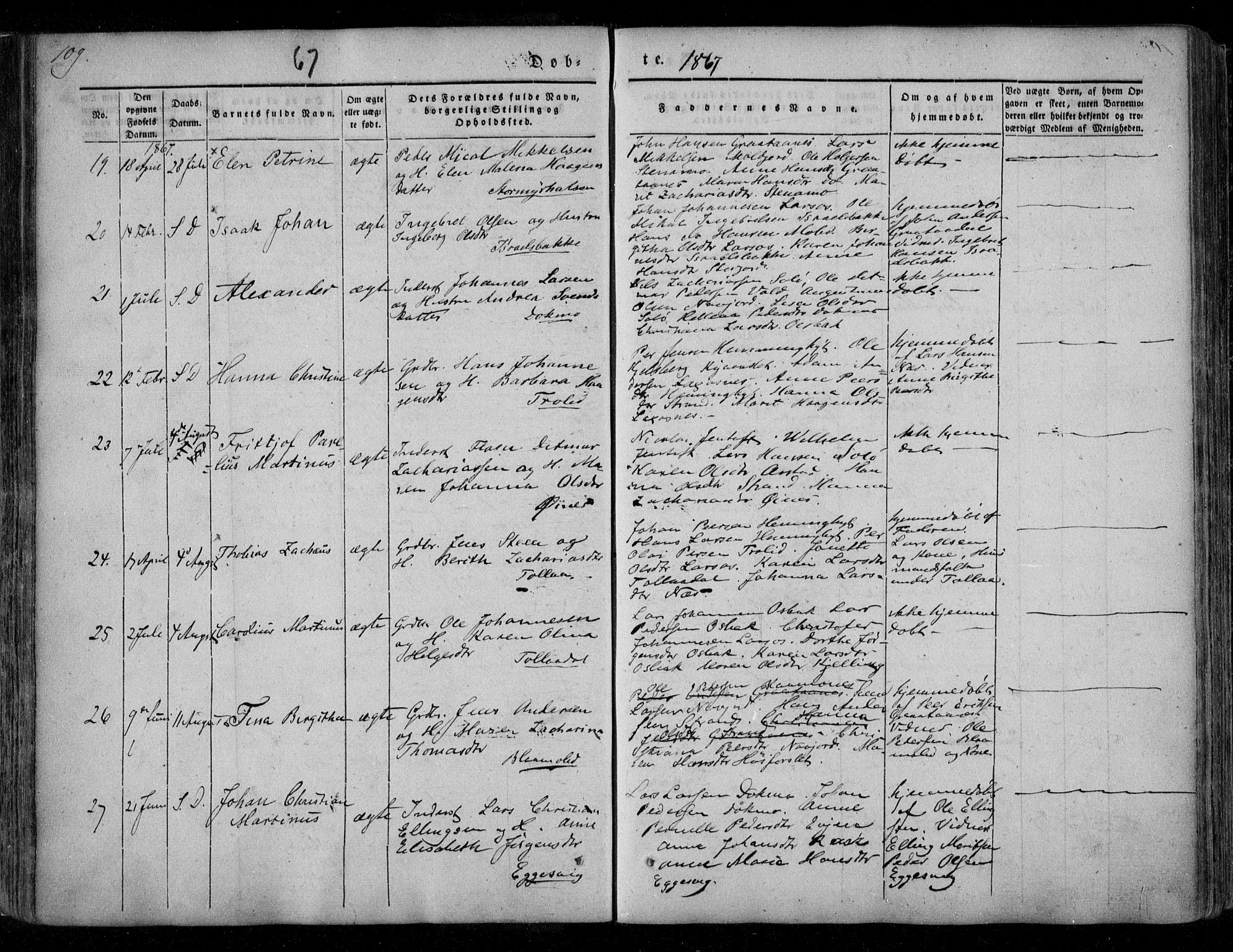 Ministerialprotokoller, klokkerbøker og fødselsregistre - Nordland, AV/SAT-A-1459/846/L0644: Parish register (official) no. 846A02, 1837-1872, p. 109