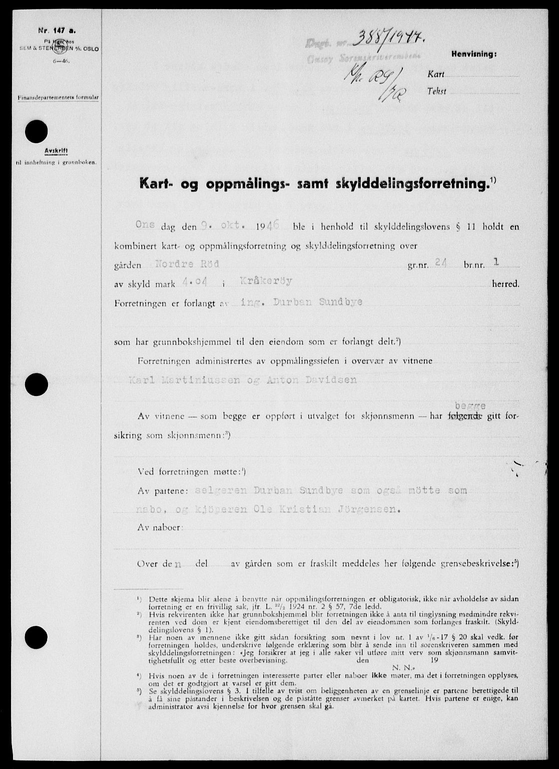 Onsøy sorenskriveri, SAO/A-10474/G/Ga/Gab/L0018: Mortgage book no. II A-18, 1946-1947, Diary no: : 388/1947