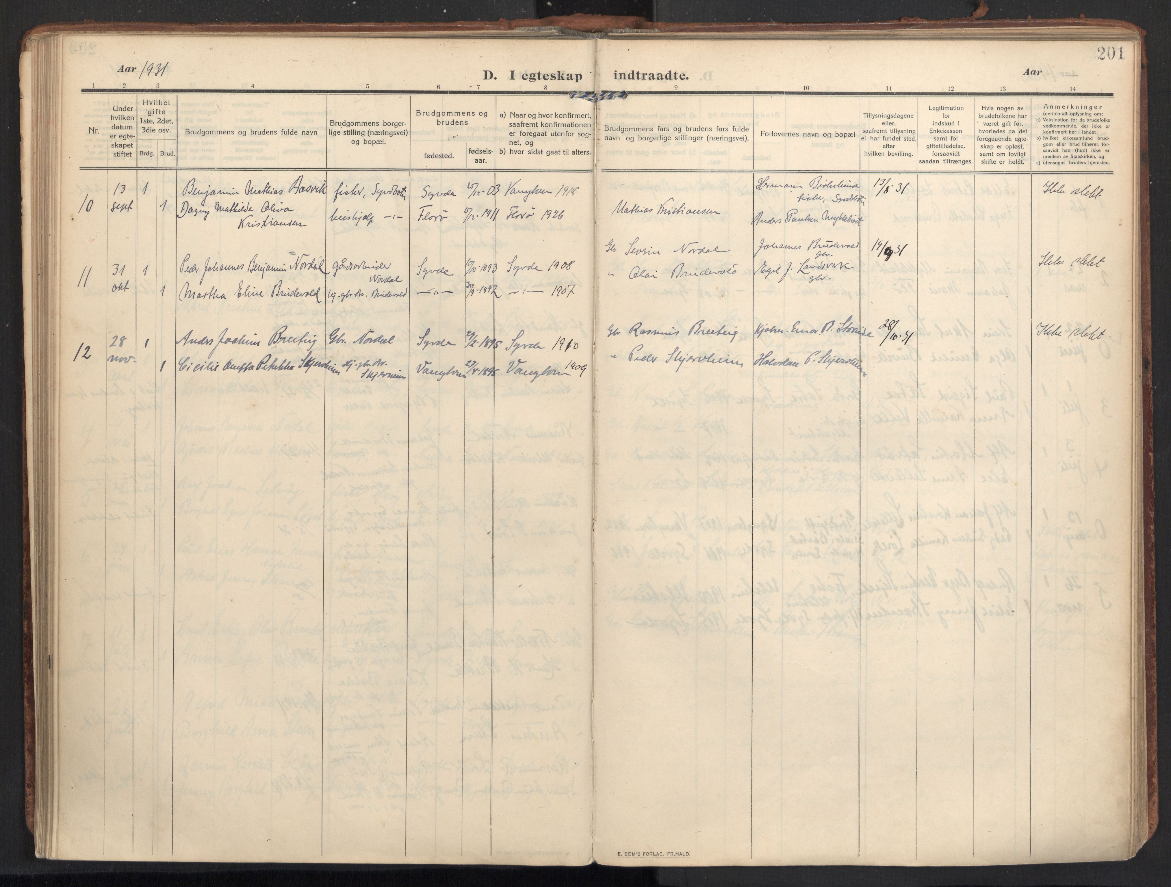 Ministerialprotokoller, klokkerbøker og fødselsregistre - Møre og Romsdal, SAT/A-1454/502/L0026: Parish register (official) no. 502A04, 1909-1933, p. 201