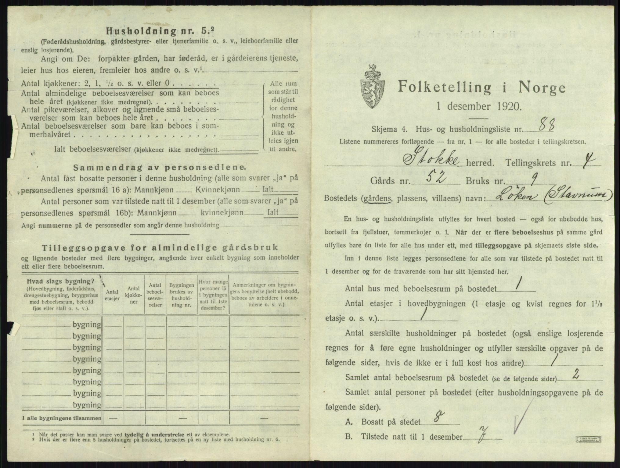 SAKO, 1920 census for Stokke, 1920, p. 980