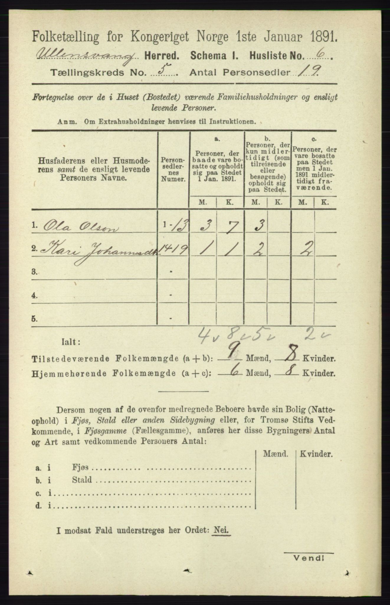 RA, 1891 census for 1230 Ullensvang, 1891, p. 1584