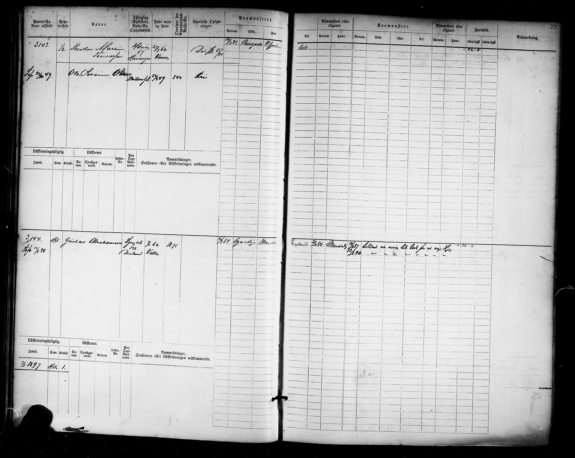 Farsund mønstringskrets, AV/SAK-2031-0017/F/Fb/L0019: Hovedrulle nr 3067-3832, Z-11, 1882-1922, p. 42