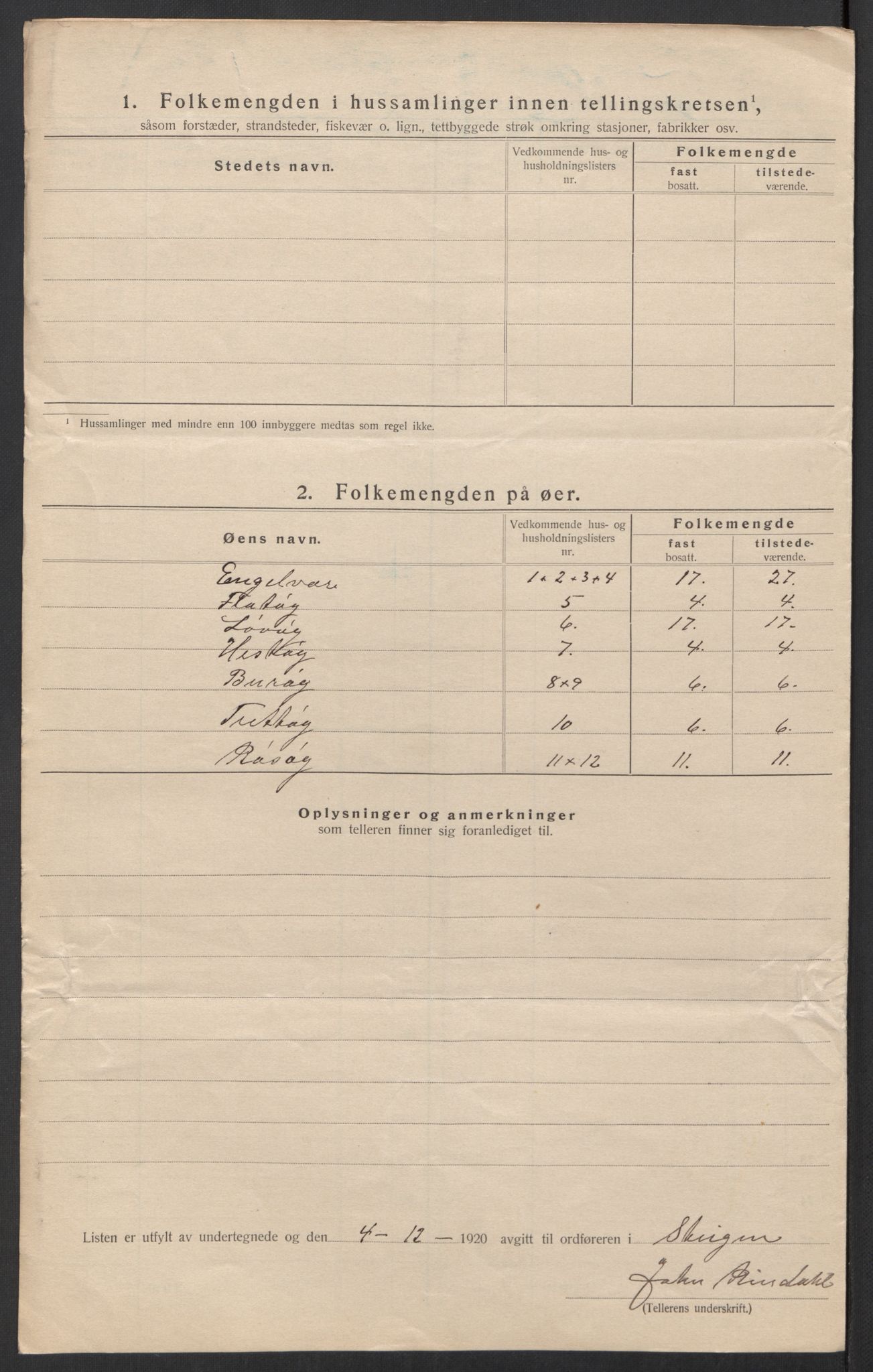 SAT, 1920 census for Steigen, 1920, p. 33