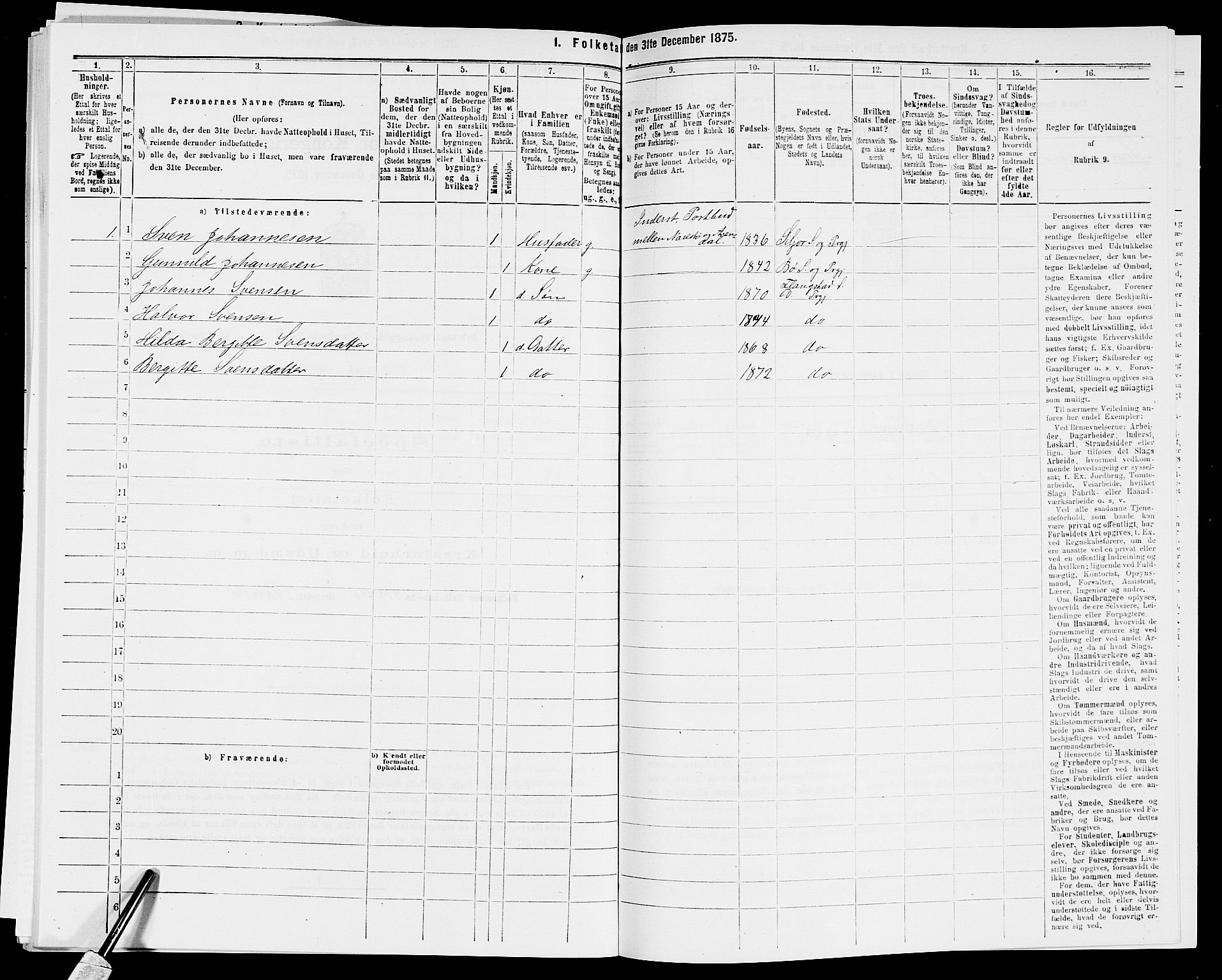 SAK, 1875 census for 0915P Dypvåg, 1875, p. 1195