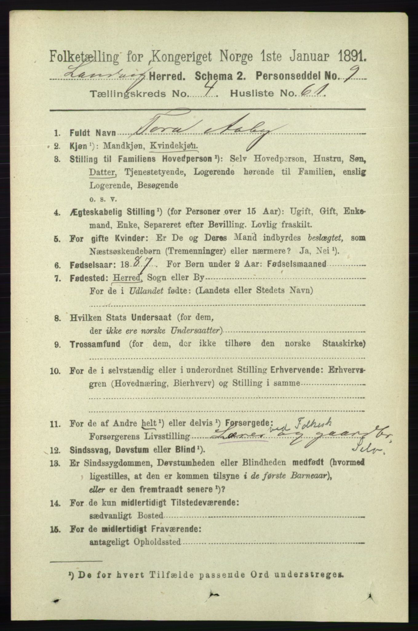 RA, 1891 census for 0924 Landvik, 1891, p. 2144