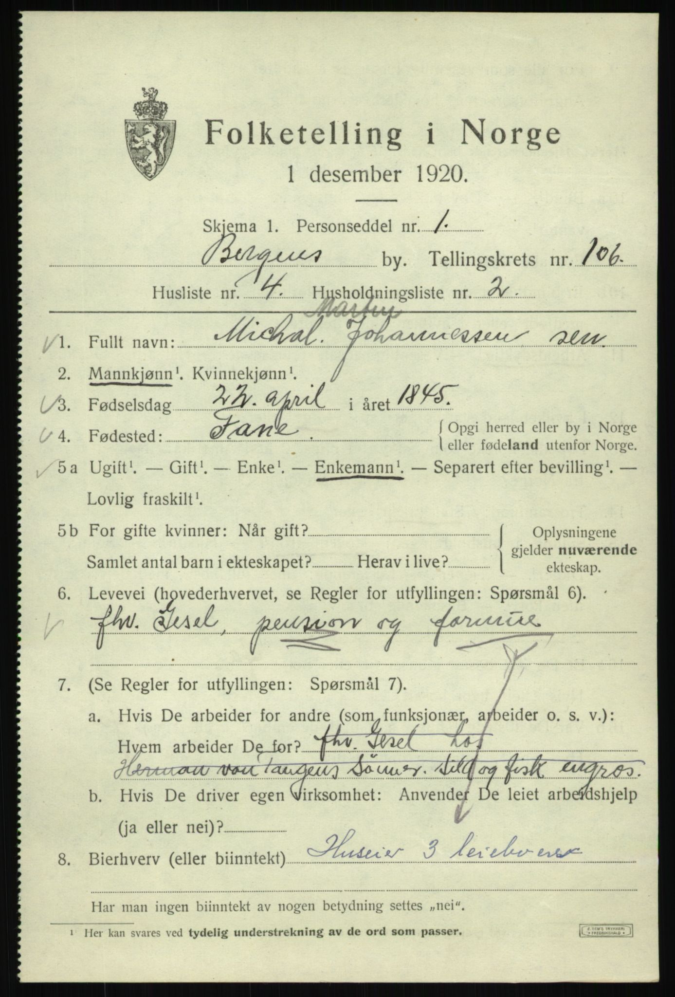 SAB, 1920 census for Bergen, 1920, p. 183724