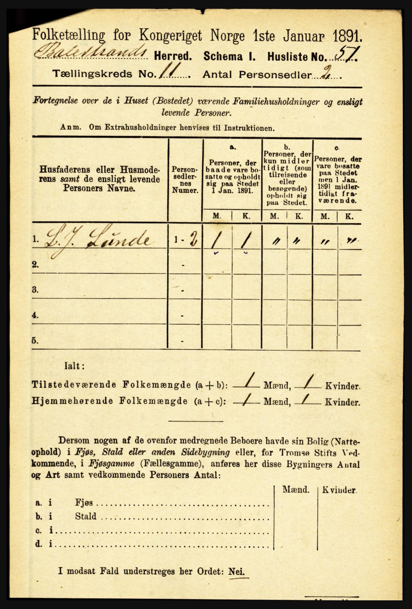 RA, 1891 census for 1418 Balestrand, 1891, p. 2457