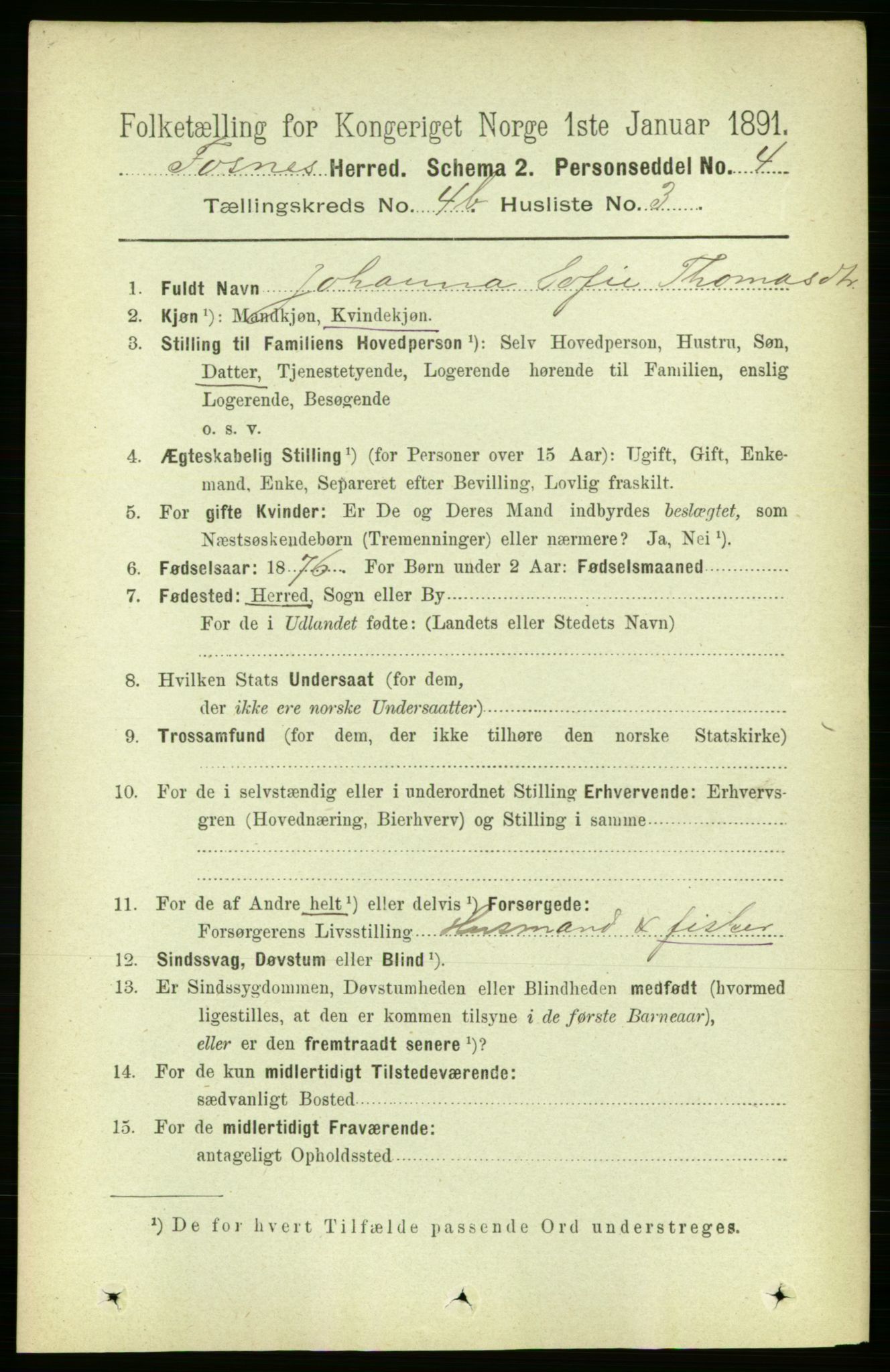 RA, 1891 census for 1748 Fosnes, 1891, p. 1726