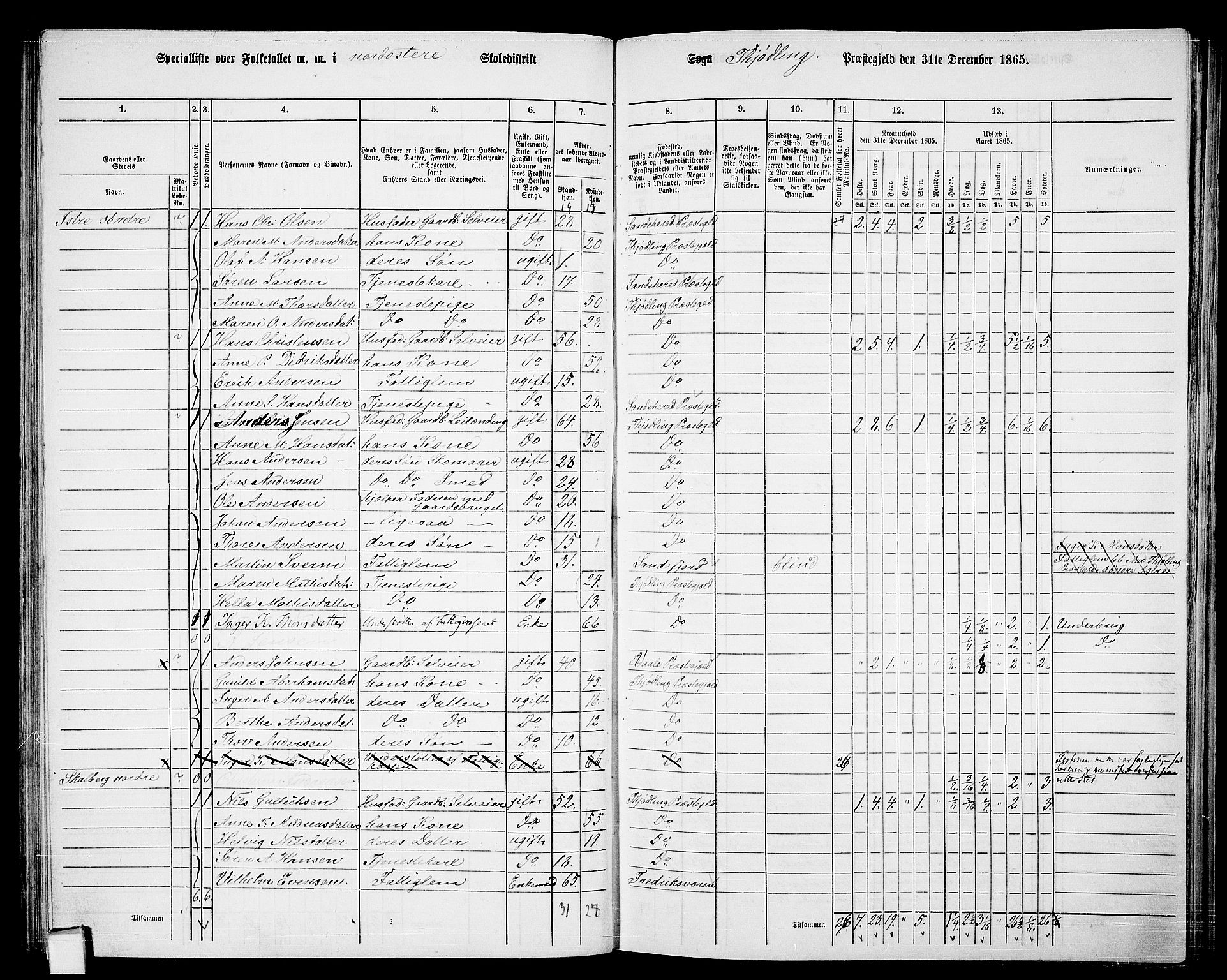 RA, 1865 census for Tjølling, 1865, p. 92