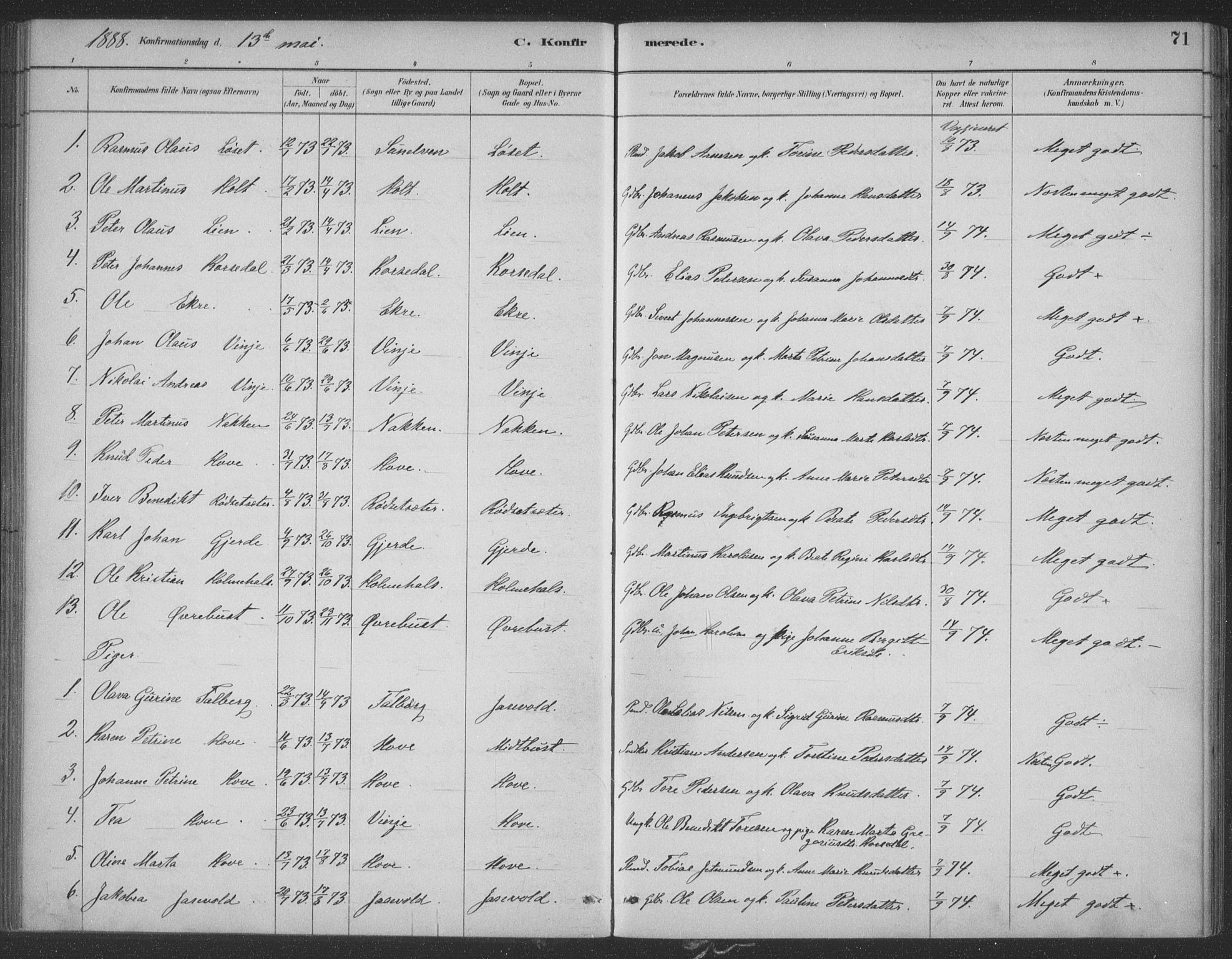 Ministerialprotokoller, klokkerbøker og fødselsregistre - Møre og Romsdal, SAT/A-1454/521/L0299: Parish register (official) no. 521A01, 1882-1907, p. 71