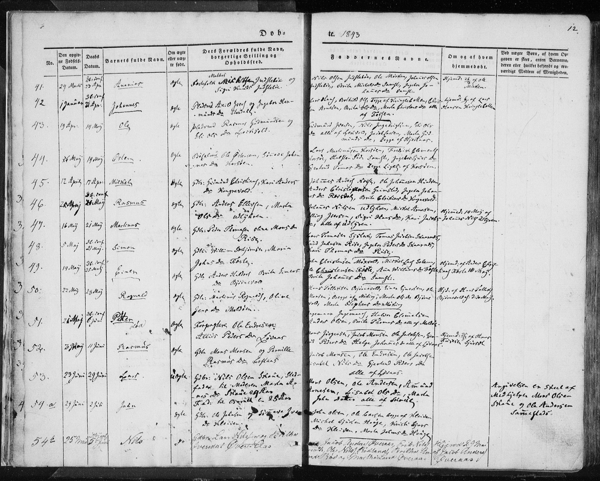 Lindås Sokneprestembete, AV/SAB-A-76701/H/Haa/Haaa/L0010: Parish register (official) no. A 10, 1842-1862, p. 12