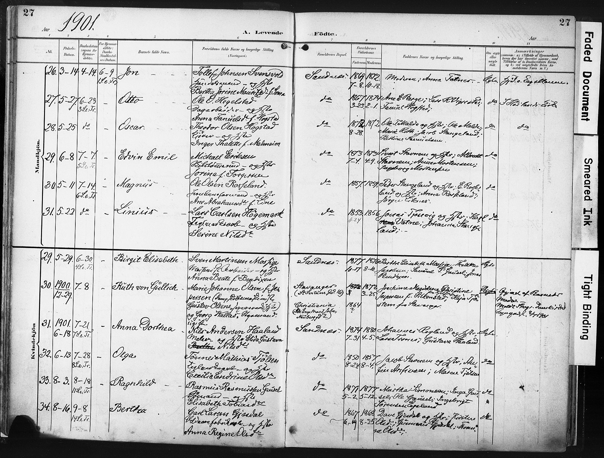 Høyland sokneprestkontor, AV/SAST-A-101799/001/30BA/L0016: Parish register (official) no. A 16, 1899-1911, p. 27