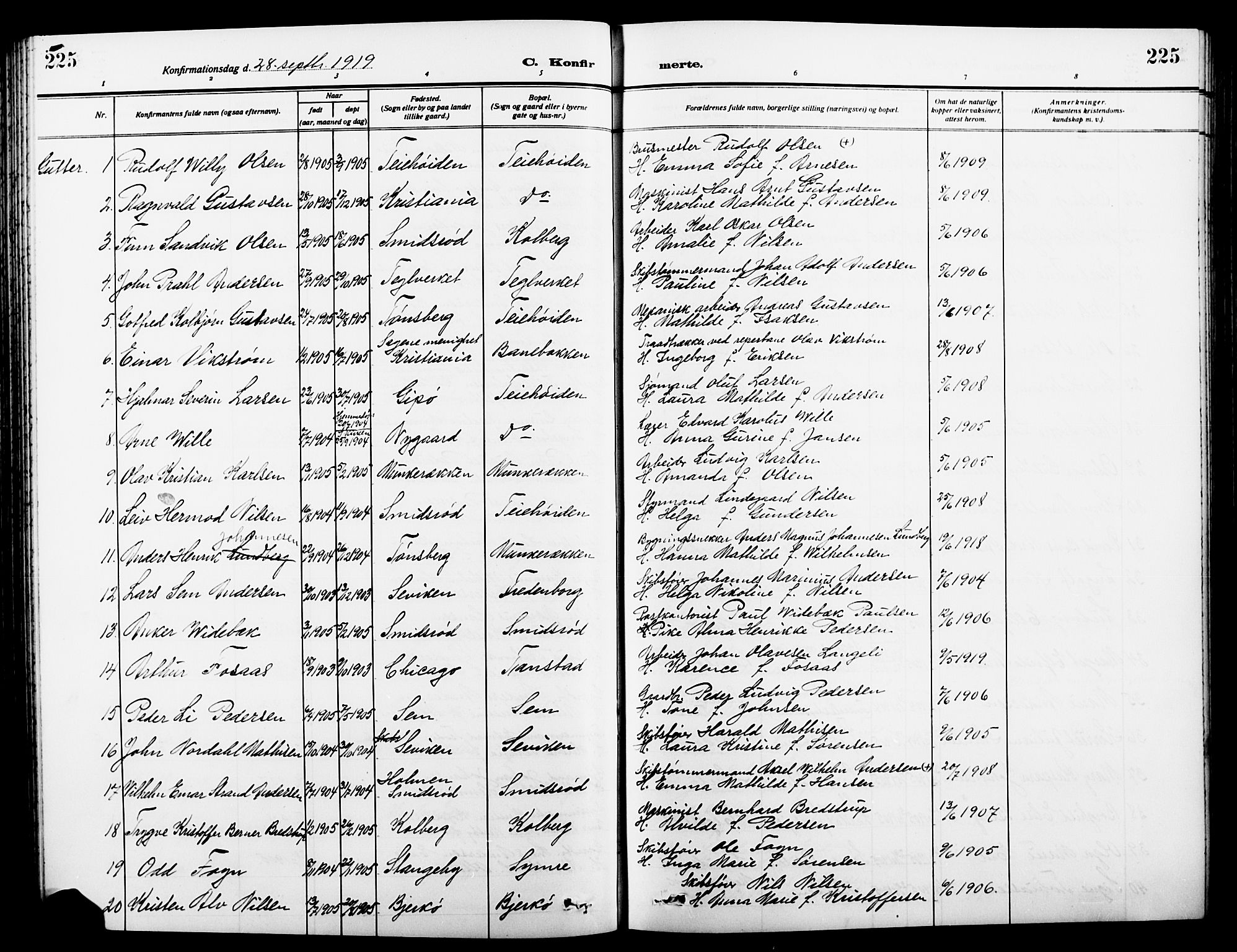 Nøtterøy kirkebøker, SAKO/A-354/G/Ga/L0005: Parish register (copy) no. I 5, 1910-1924, p. 225