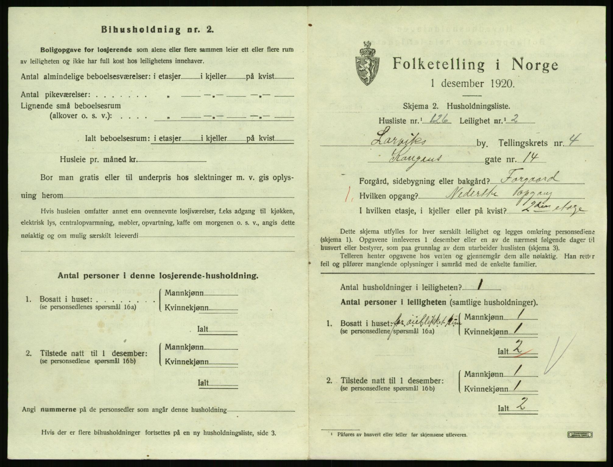 SAKO, 1920 census for Larvik, 1920, p. 4796