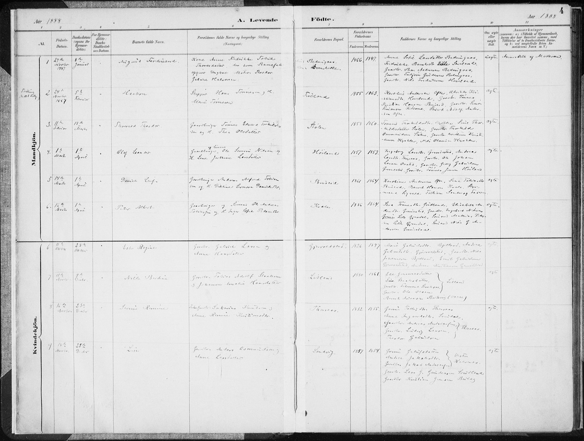 Herad sokneprestkontor, AV/SAK-1111-0018/F/Fa/Faa/L0006: Parish register (official) no. A 6, 1887-1907, p. 4