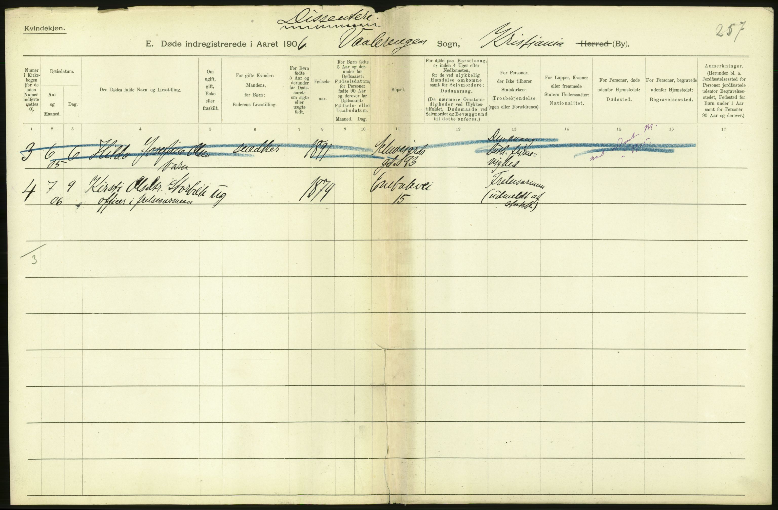 Statistisk sentralbyrå, Sosiodemografiske emner, Befolkning, RA/S-2228/D/Df/Dfa/Dfad/L0009: Kristiania: Døde, 1906, p. 178