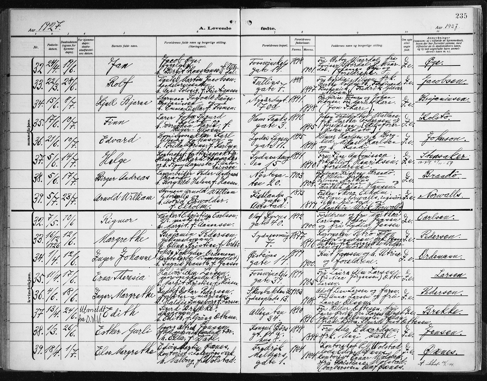 Johanneskirken sokneprestembete, AV/SAB-A-76001/H/Haa: Parish register (official) no. A 3, 1913-1934, p. 235