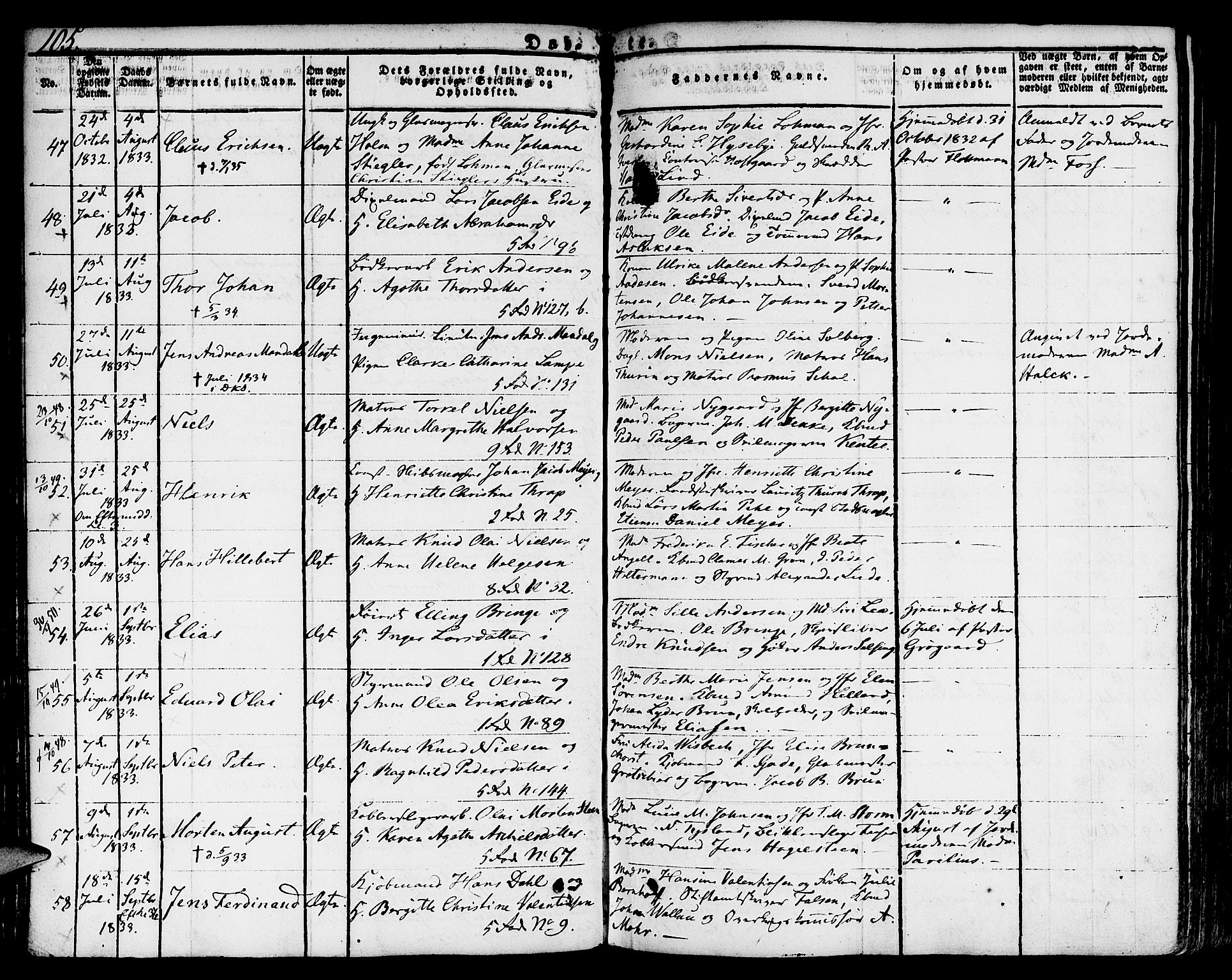 Nykirken Sokneprestembete, SAB/A-77101/H/Hab: Parish register (copy) no. A 5I, 1821-1841, p. 105