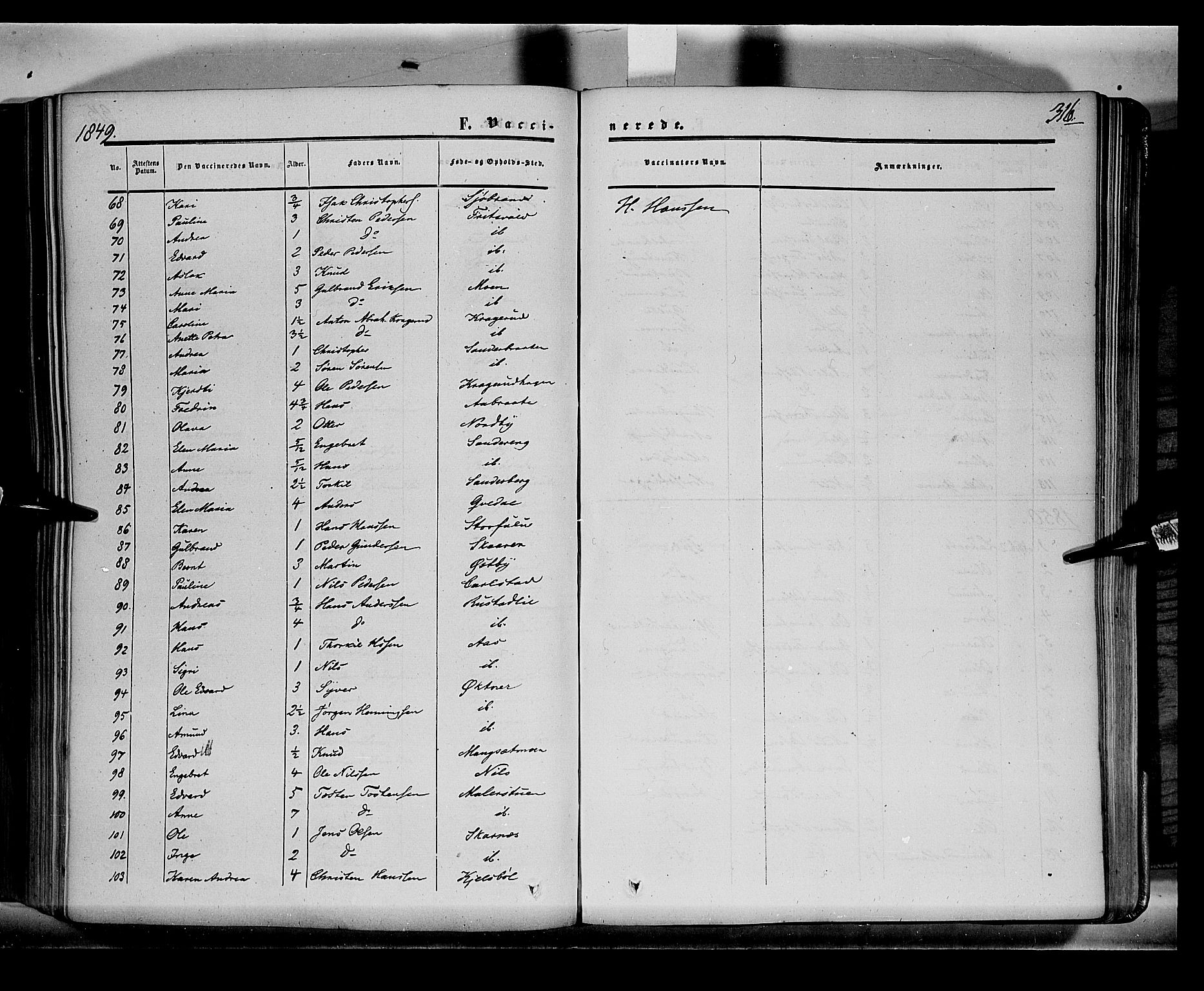 Sør-Odal prestekontor, SAH/PREST-030/H/Ha/Haa/L0001: Parish register (official) no. 1, 1849-1859, p. 316