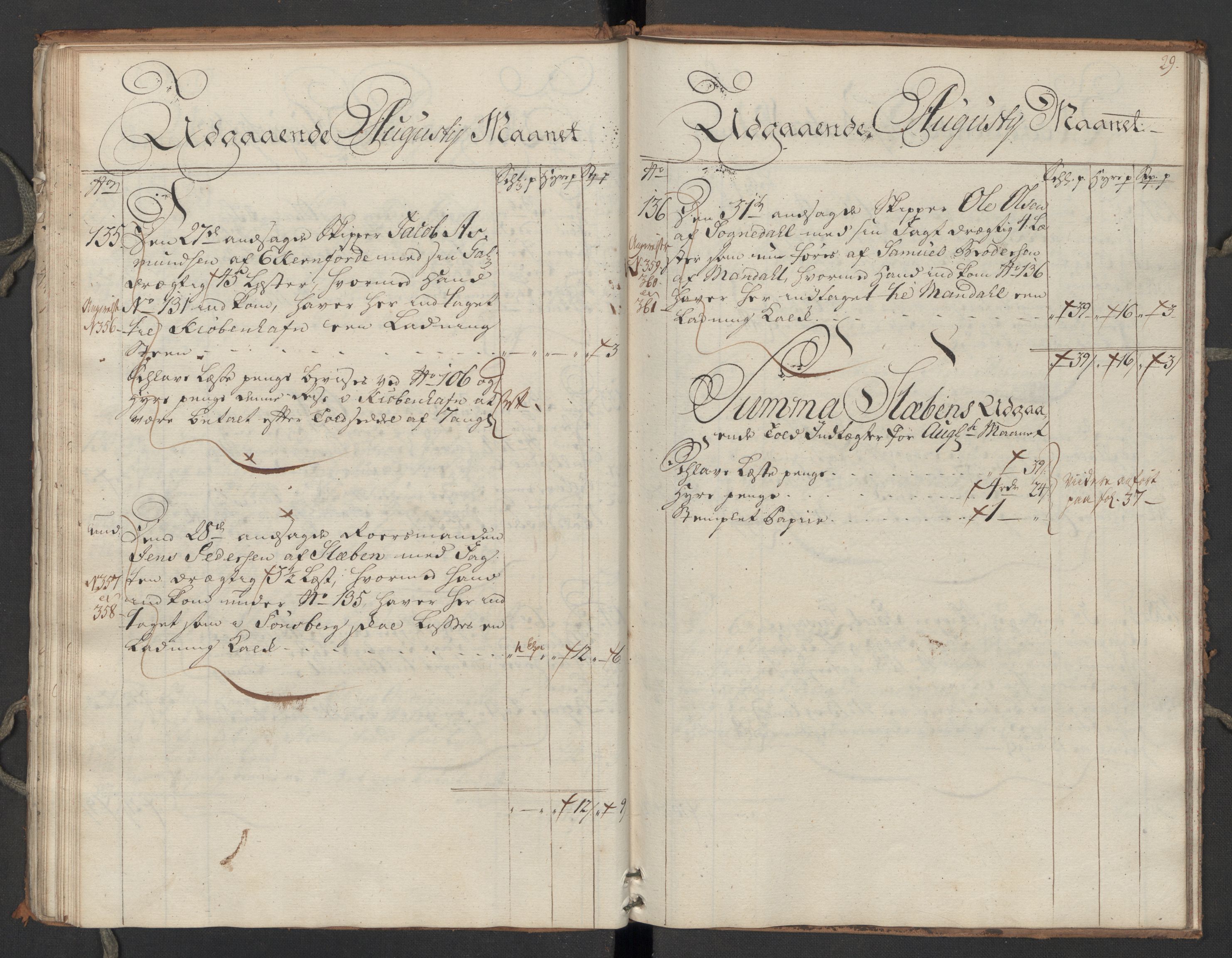 Generaltollkammeret, tollregnskaper, AV/RA-EA-5490/R06/L0064/0002: Tollregnskaper Kristiania / Utgående hovedtollbok Slependen, 1762, p. 28b-29a