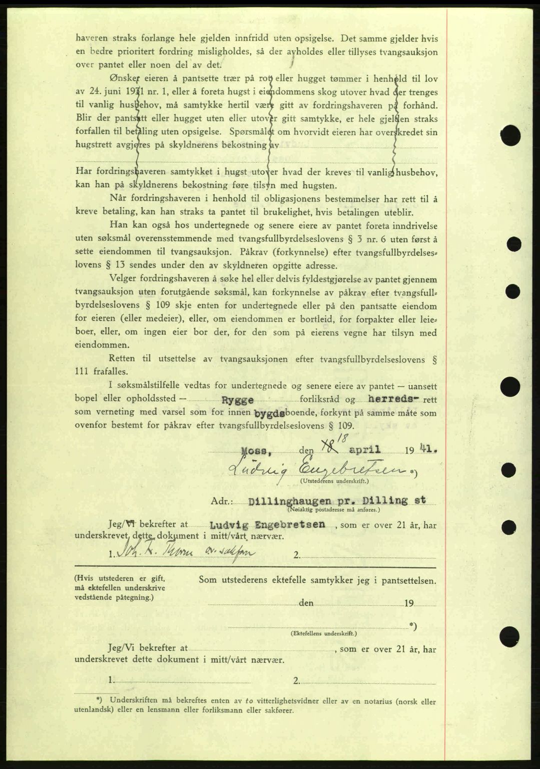 Moss sorenskriveri, SAO/A-10168: Mortgage book no. B10, 1940-1941, Diary no: : 646/1941