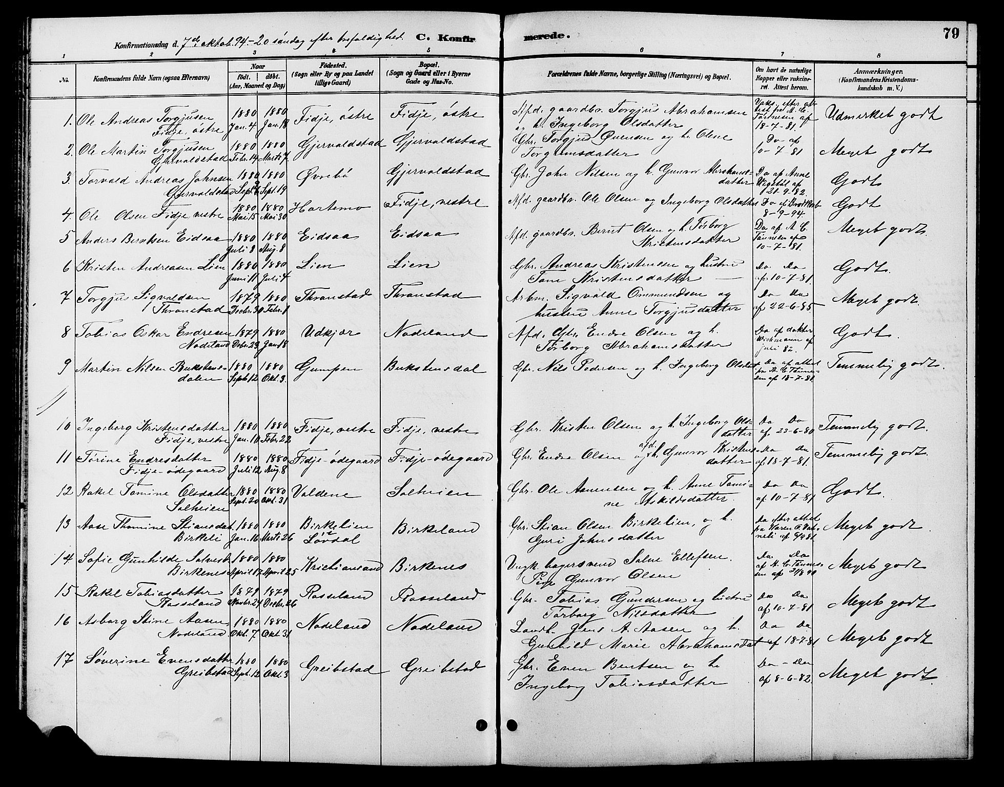 Søgne sokneprestkontor, SAK/1111-0037/F/Fb/Fba/L0004: Parish register (copy) no. B 4, 1888-1903, p. 79