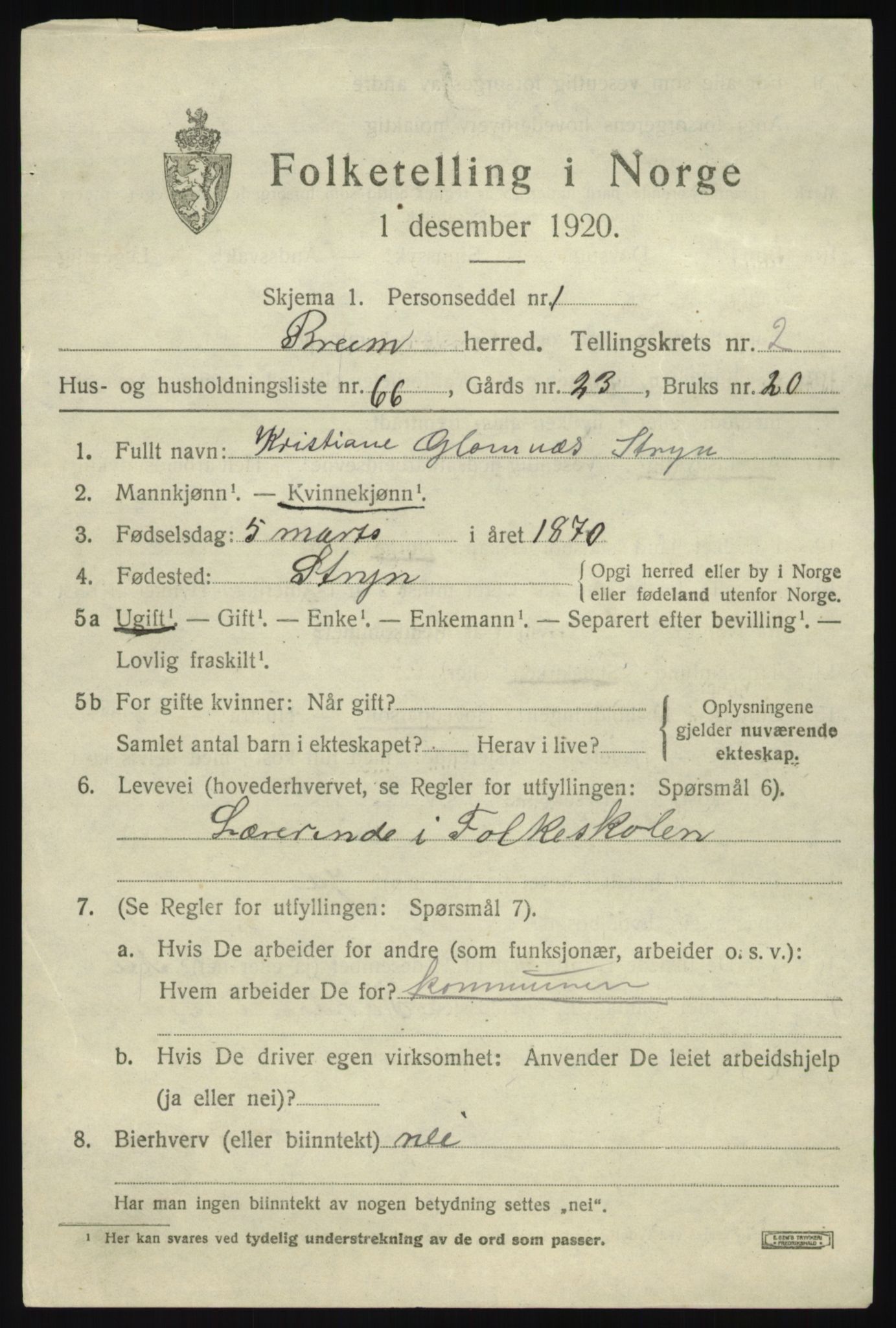 SAB, 1920 census for Breim, 1920, p. 1591