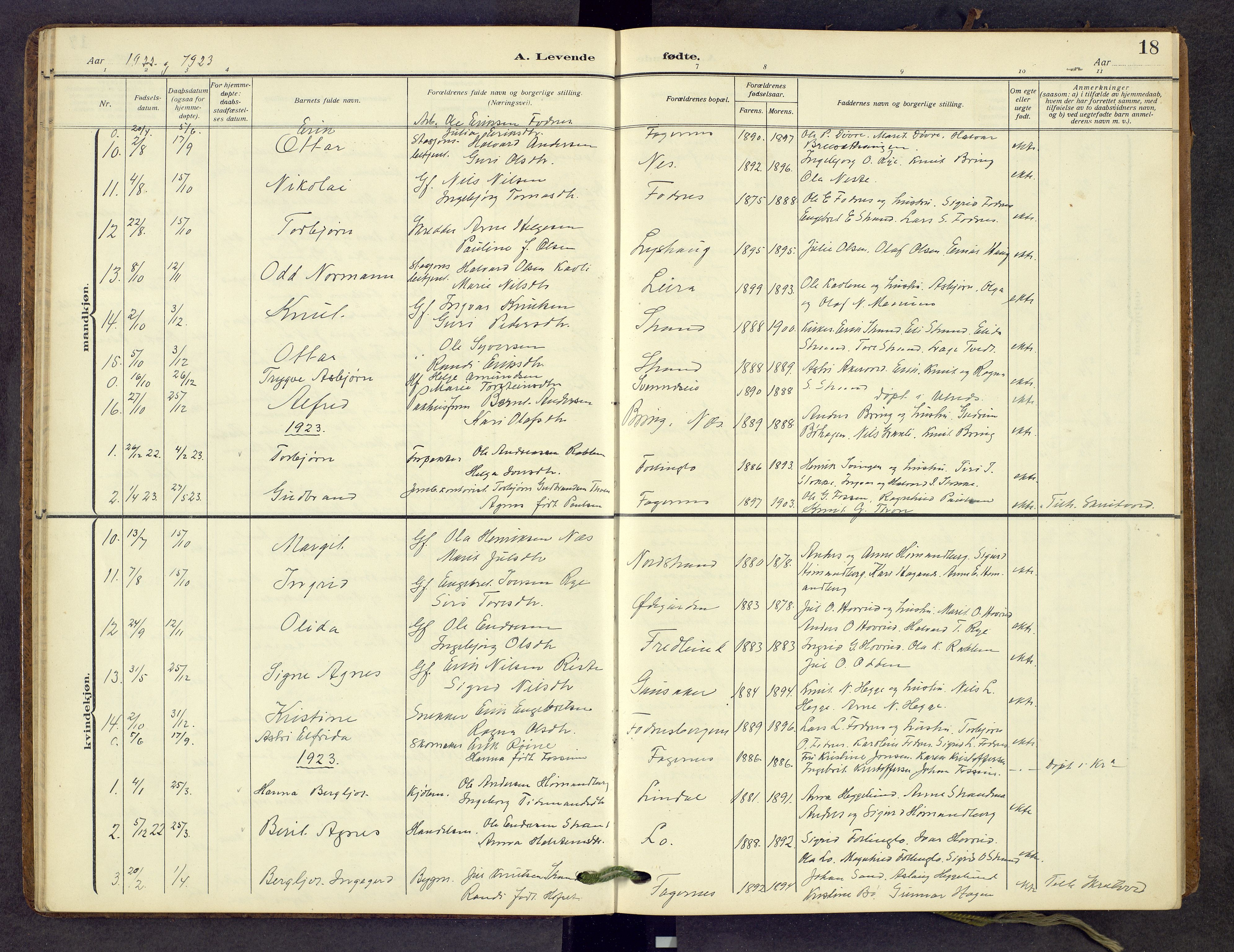 Nord-Aurdal prestekontor, SAH/PREST-132/H/Ha/Hab/L0013: Parish register (copy) no. 13, 1911-1948, p. 18