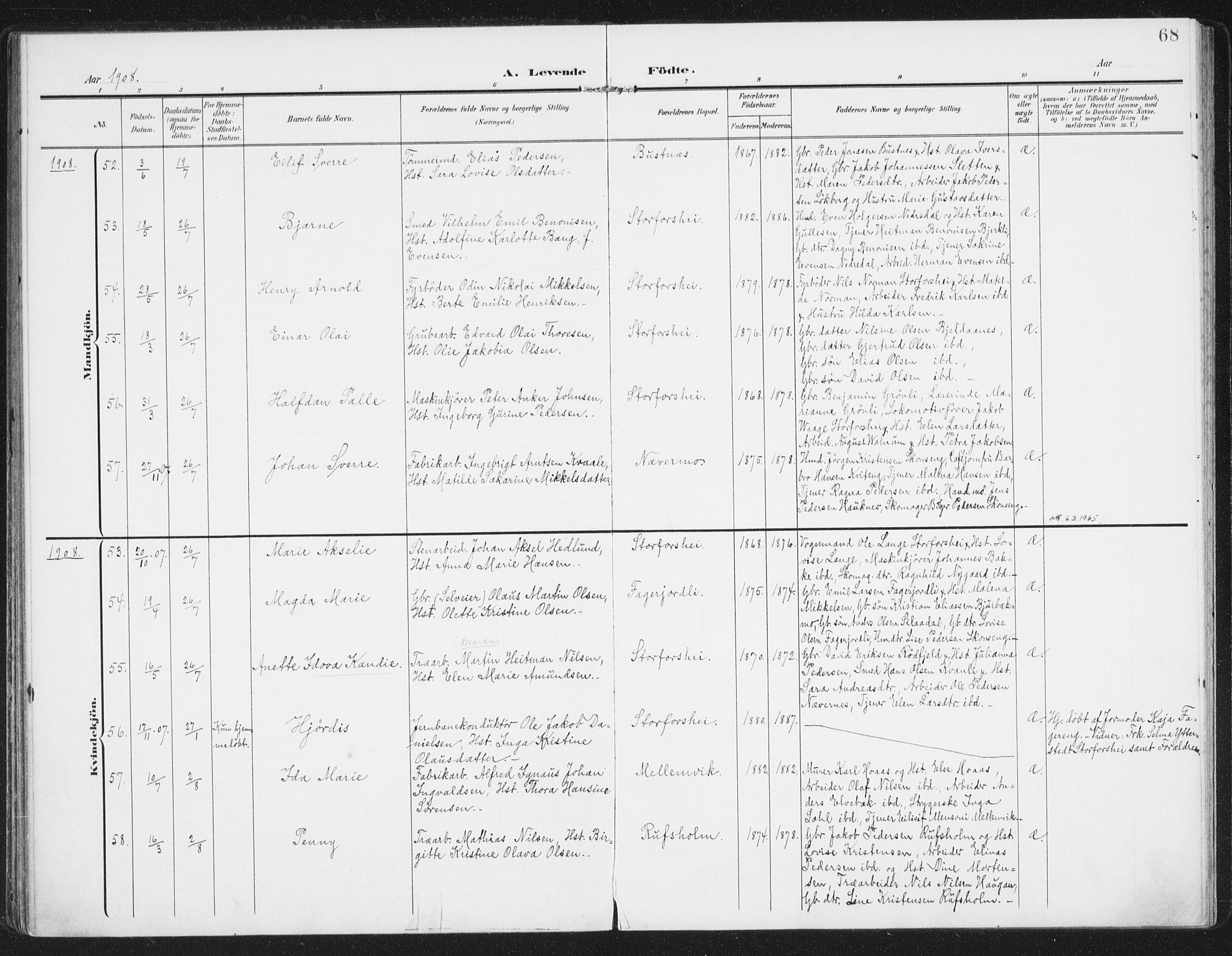 Ministerialprotokoller, klokkerbøker og fødselsregistre - Nordland, AV/SAT-A-1459/827/L0402: Parish register (official) no. 827A14, 1903-1912, p. 68