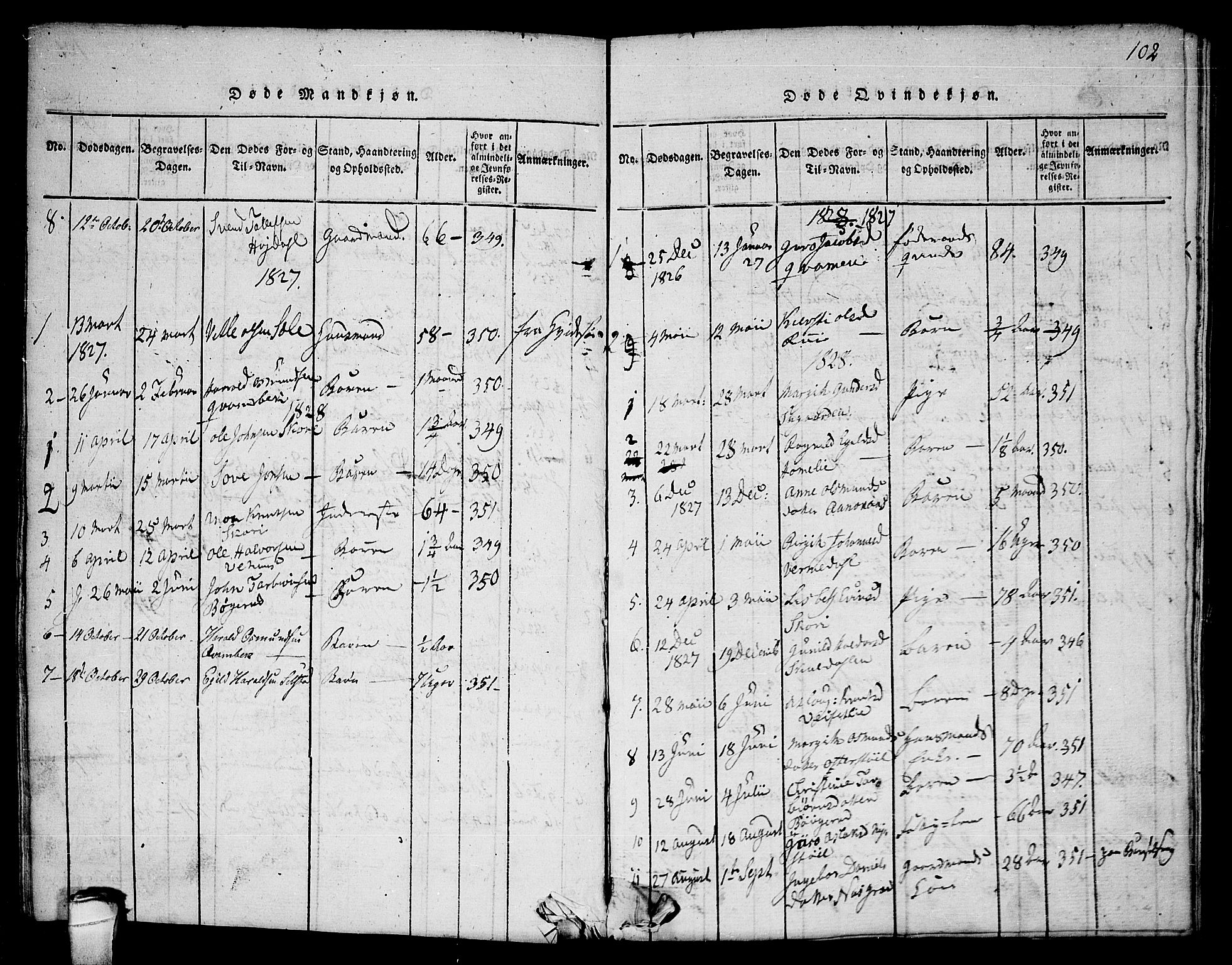 Seljord kirkebøker, SAKO/A-20/F/Fc/L0001: Parish register (official) no. III 1, 1815-1831, p. 102