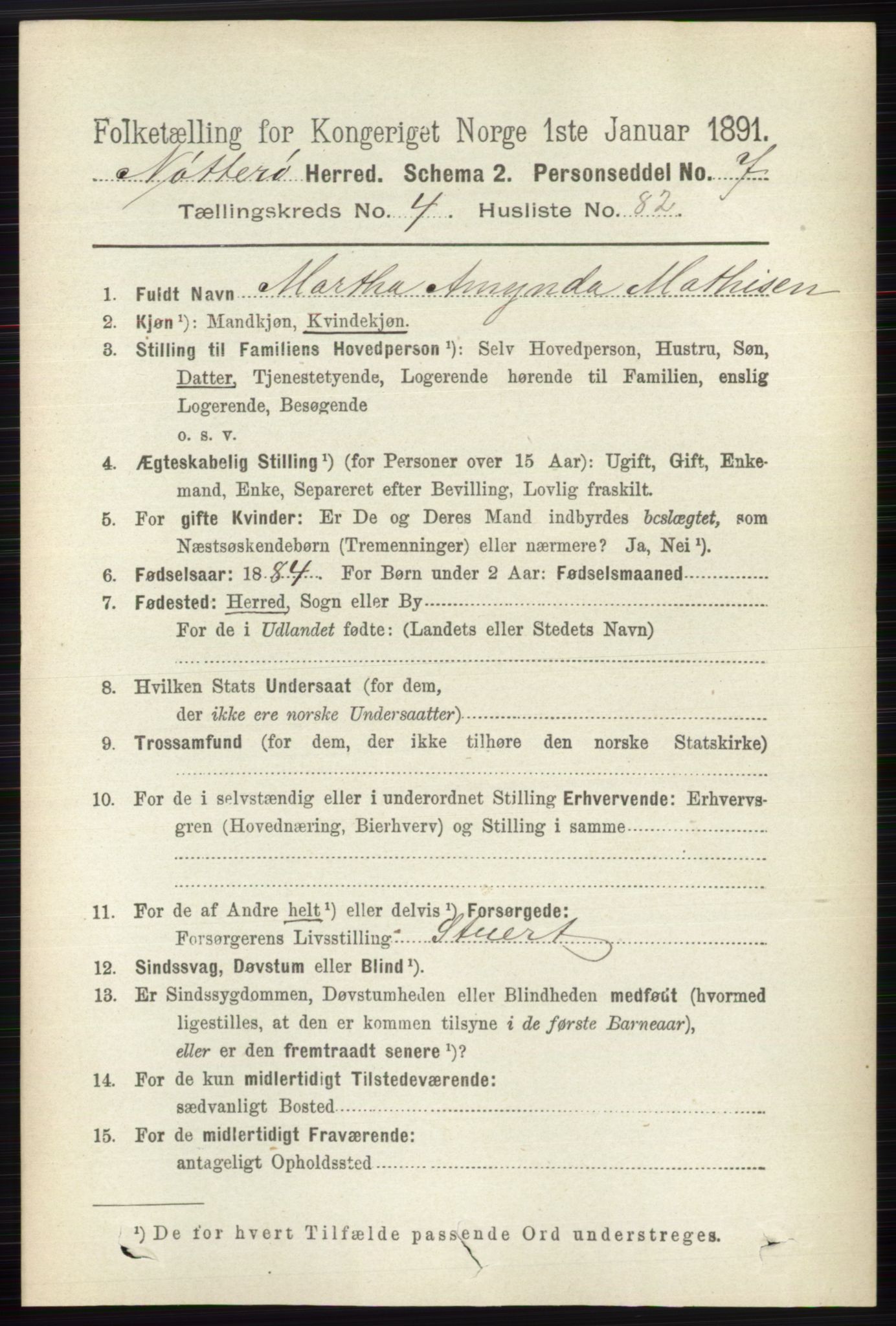 RA, 1891 census for 0722 Nøtterøy, 1891, p. 2507