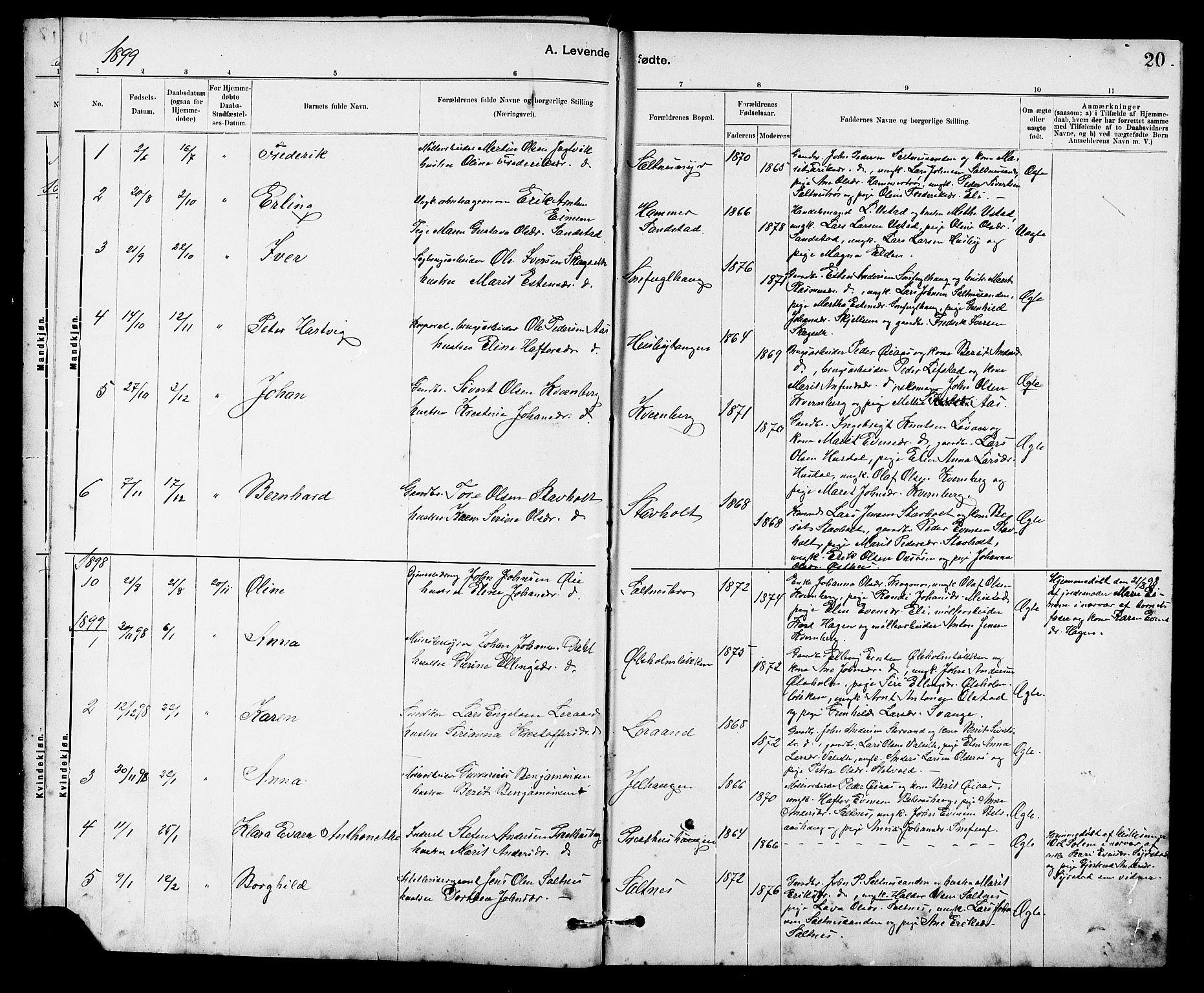 Ministerialprotokoller, klokkerbøker og fødselsregistre - Sør-Trøndelag, SAT/A-1456/666/L0790: Parish register (copy) no. 666C03, 1885-1908, p. 20