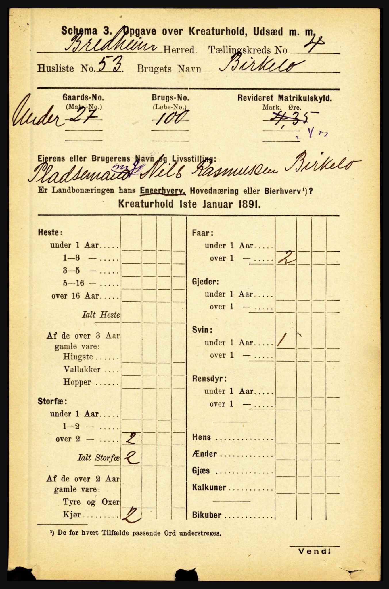 RA, 1891 census for 1446 Breim, 1891, p. 2766